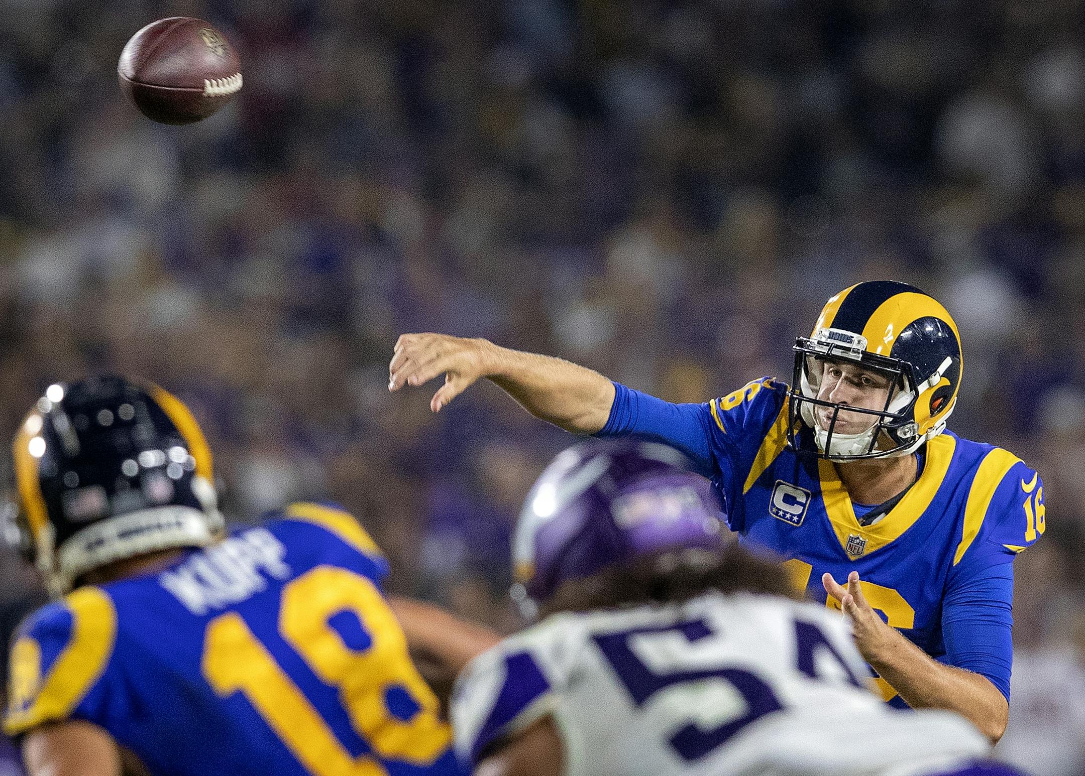 Rams quarterback Jared Goff attempted a pass in the fourth quarter.