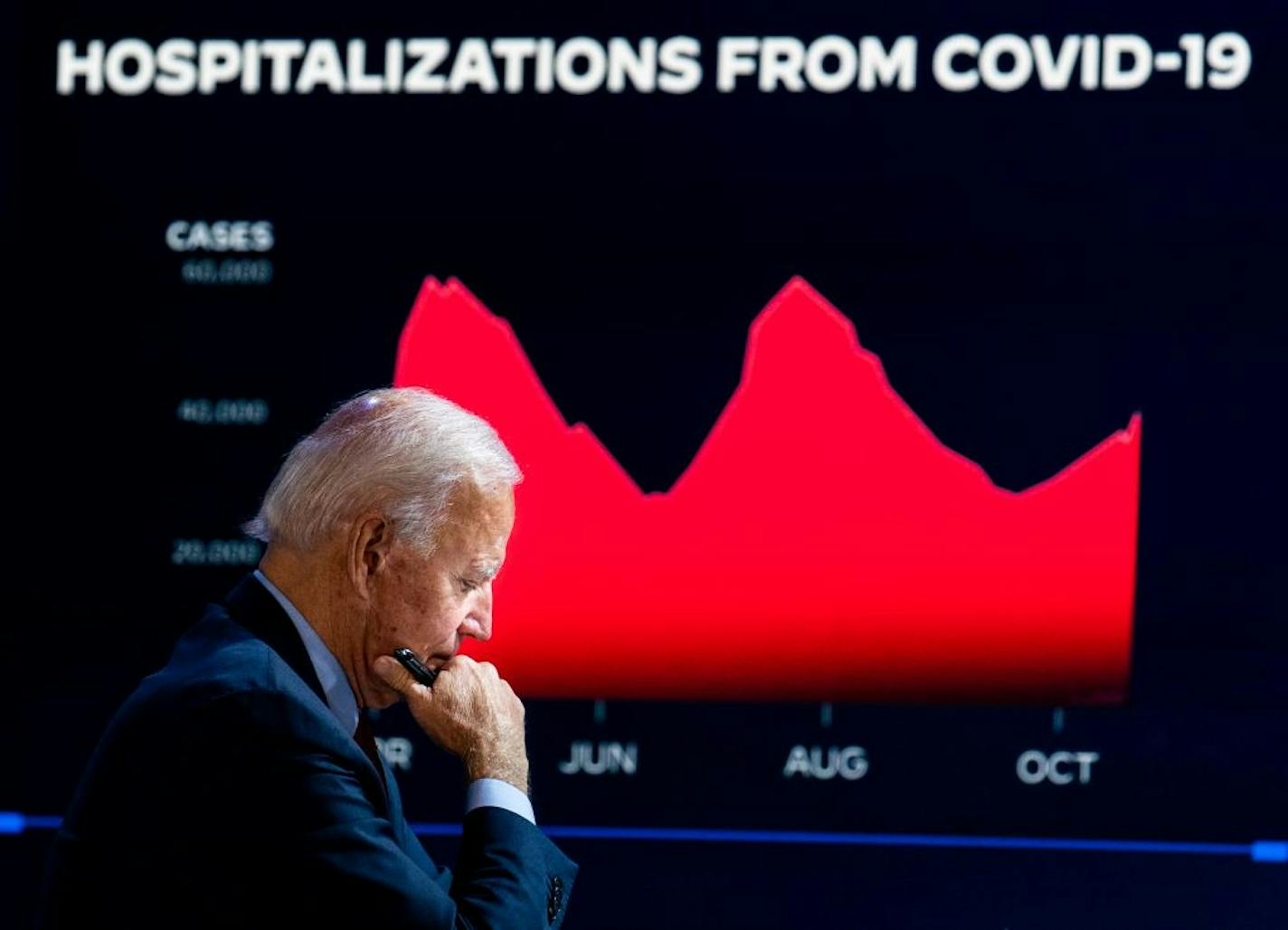 Democratic presidential nominee Joe Biden during a COVID-19 briefing in Wilmington, Del., Oct. 28, 2020. Biden has spent his career devoted to institutions and relationships. And those are the tools he will rely on to govern a fractured nation.