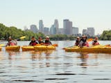 Kayakers paddled north of downtown Minneapolis last year via the new Mississippi River Paddle Share program. Courtesy of Mississippi River Paddle Shar