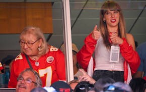Donna Kelce, left, mother of Chiefs tight end Travis Kelce, watched the game with pop superstar Taylor Swift during the first-half on Sept. 24, 2023,