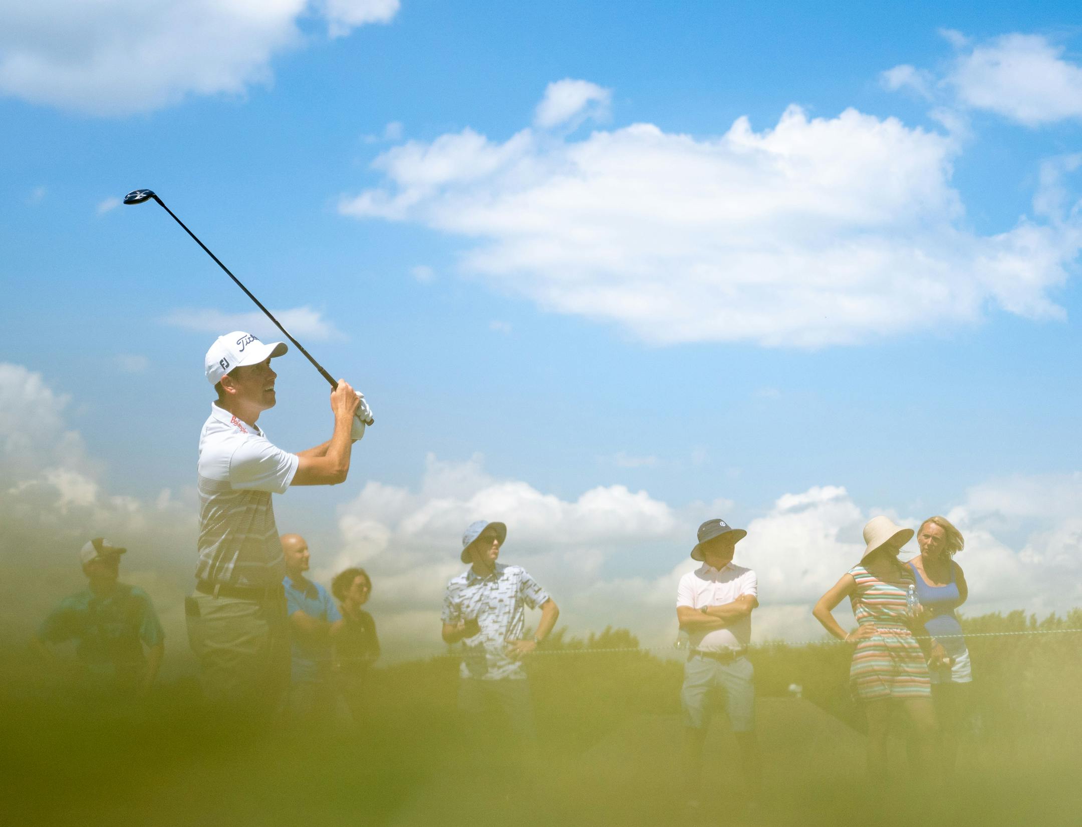 Chesson Hadley tees off at the 9th hole during the 3M Open.