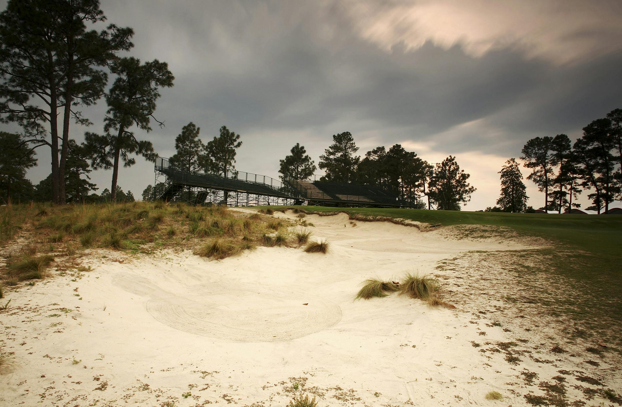 Pinehurst No. 2, the signature golf course at a resort in Pinehurst, N.C., May 28, 2014. The famous golf course, recently returned to its original appearance with irregular sand and native vegetation, will host the United States Open and the United States Women's Open in the coming weeks. (Travis Dove/The New York Times) ORG XMIT: MIN2014061711024632