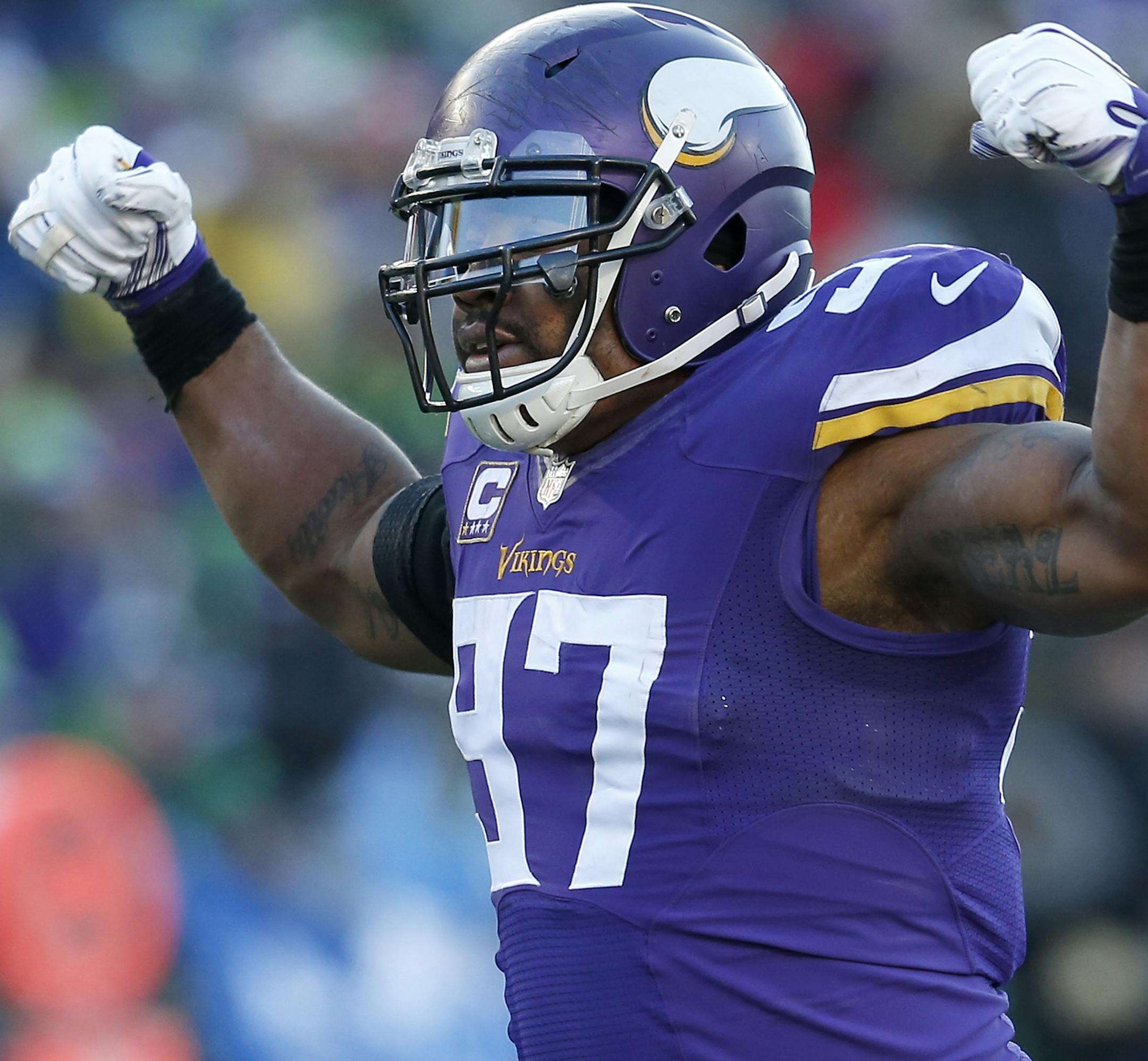 Minnesota Vikings Everson Griffen (97). ] CARLOS GONZALEZ ï cgonzalez@startribune.com - January 10, 2016, Minneapolis, MN, TCF Bank Stadium, NFL, Minnesota Vikings vs. Seattle Seahawks ORG XMIT: MIN1601111730380197