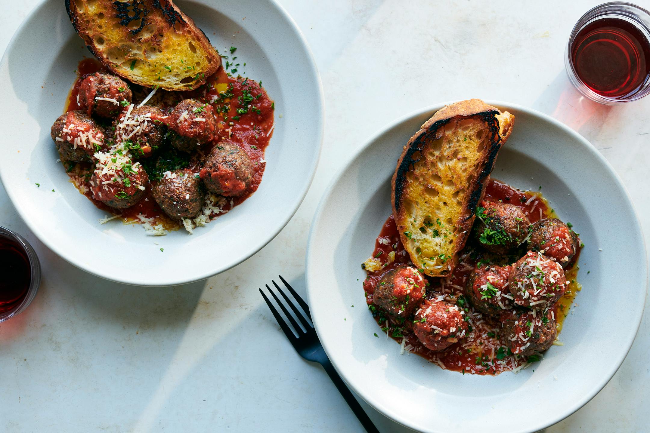 FILE — Melissa Clark's meatless meatballs in marinara sauce, made with plant-based ground meat and a combination of onions, garlic and tamari, in New York, Dec. 18, 2019. Food styled by Simon Andrews. (David Malosh/The New York Times)
