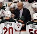 Minnesota Wild head coach Mike Yeo talks to his team during the third period in Game 5 of an NHL hockey second-round playoff series against the Chicag