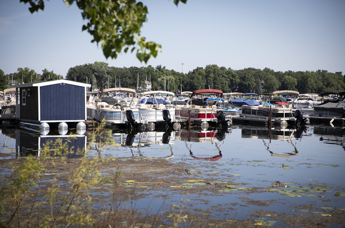 The docks were full of boats in White Bear Lake, Minn., on August 10, 2018. Water levels at White Bear Lake are at a five year high, since turning into a mud puddle in 2013.