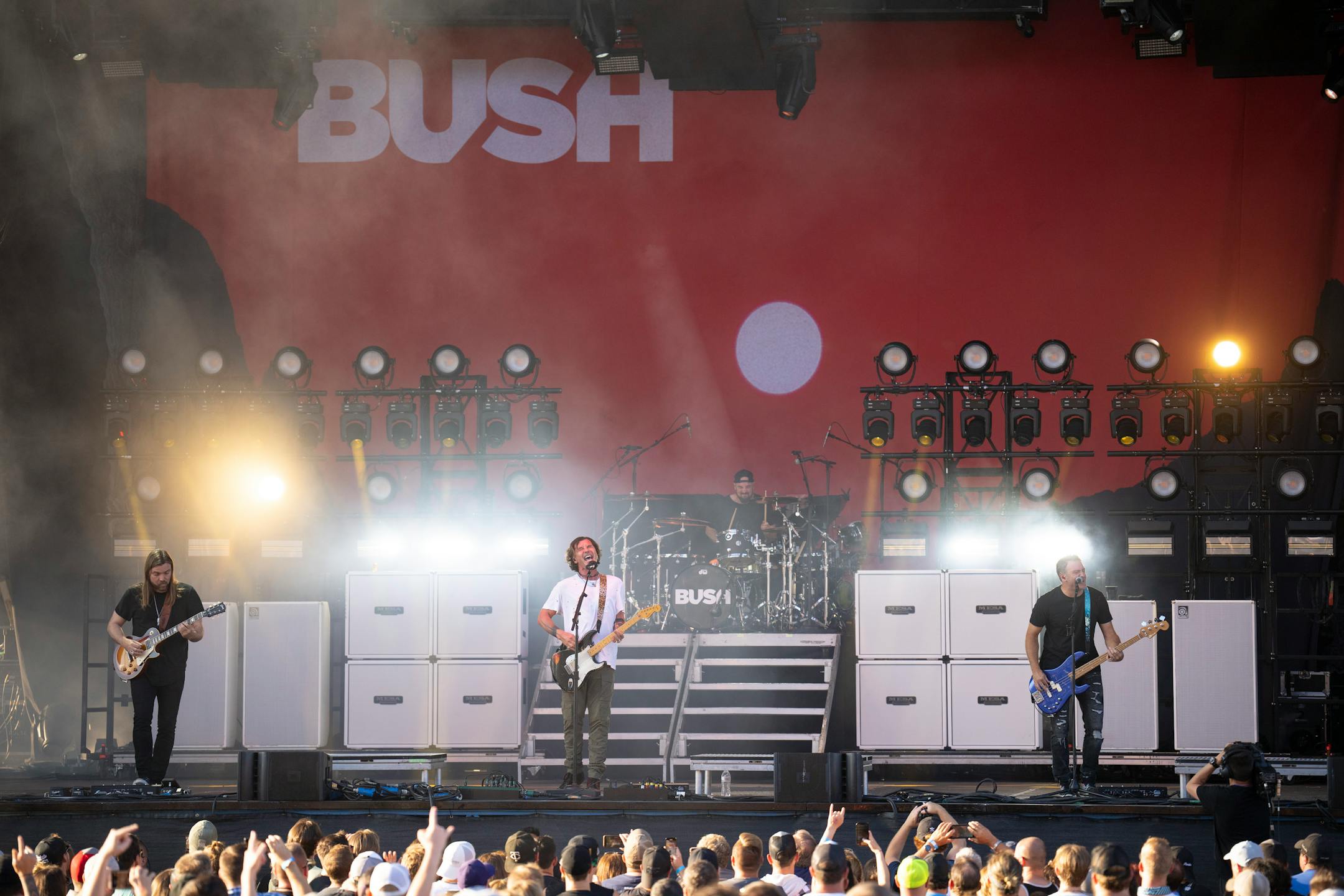 Bush, opening for Alice in Chains, got the Grandstand shows underway on the first day of the Minnesota State Fair Thursday, August, 25, 2022 in Falcon Heights. They are, from left, lead guitarist&nbsp;Chris Traynor, lead singer Gavin Rossdale, drummer Nik Hughes, and bassist Corey Britz.