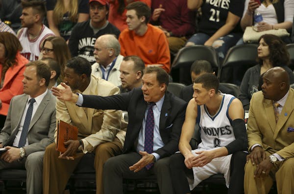 Timberwolves head coach Flip Saunders talked with guard Zach LaVine during a game in March.