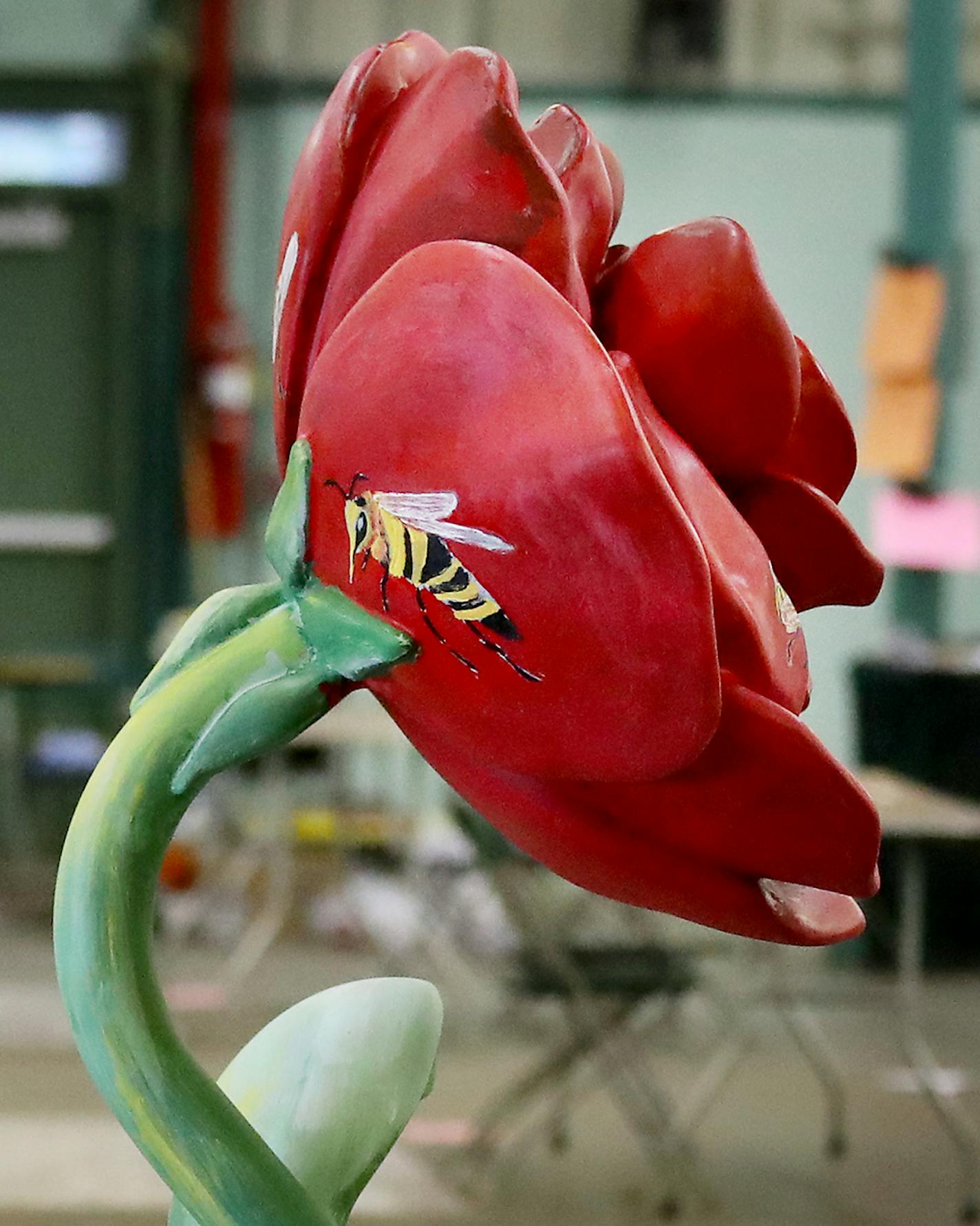 "Busy as a Bee," by artist Jim Defeo in the Merchandise Mart building on the Minnesota State Fairgrounds Thursday, June 11, 2020, in Falcon Heights, MN.] DAVID JOLES • david.joles@startribune.com Here's a free art experience that's can still be held despite the pandemic. Visit Roseville is getting ready to install 20 gigantic fiberglass roses painted by artists in the Ramsey County suburb this summer as a way to promote the city as a destination and give visitors a chance to go on an artistic tr