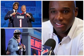 The Texans were big draft-day winners Thursday, with coach DeMeco Ryans (right) securing a franchise quarterback in Ohio State’s C.J. Stroud (top le