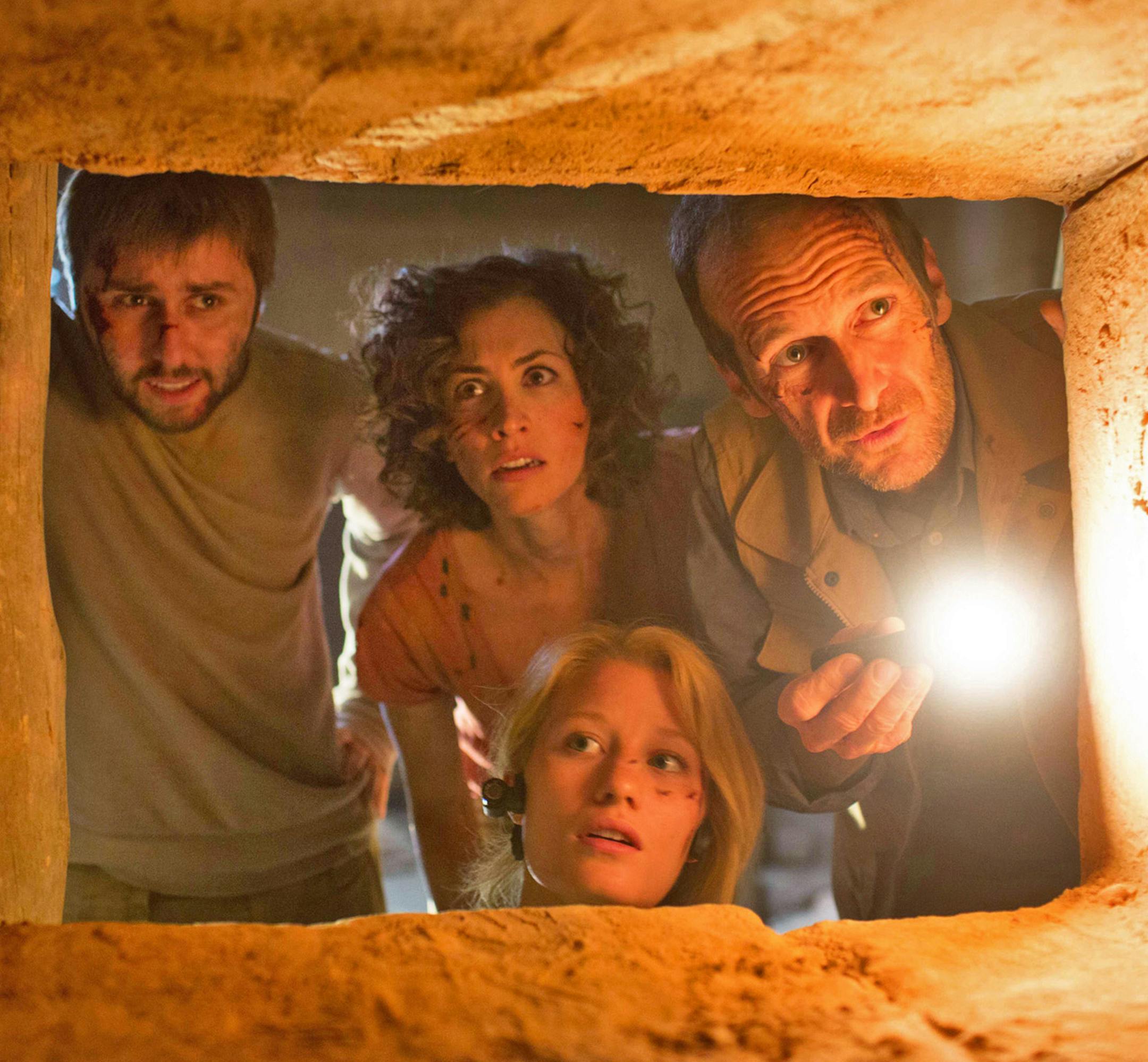 P-057 (from left) Fitzie (James Buckley), Sunni (Christa-Marie Nicola), Nora (Ashley Hinshaw), and Holden (Denis O‚ÄôHare) make a shocking discovery inside a lost pyramid unlike any other in the Egyptian desert. As they unlock the horrific secrets buried within, they realize they aren't just trapped; they are being hunted. Photo credit: Didier Baverel.