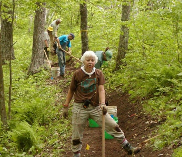Wanda Brown, of St. Croix Falls, Wis., took a short break from her grueling trail work. Brown is a volunteer leader for the Ice Age Trail Alliance and