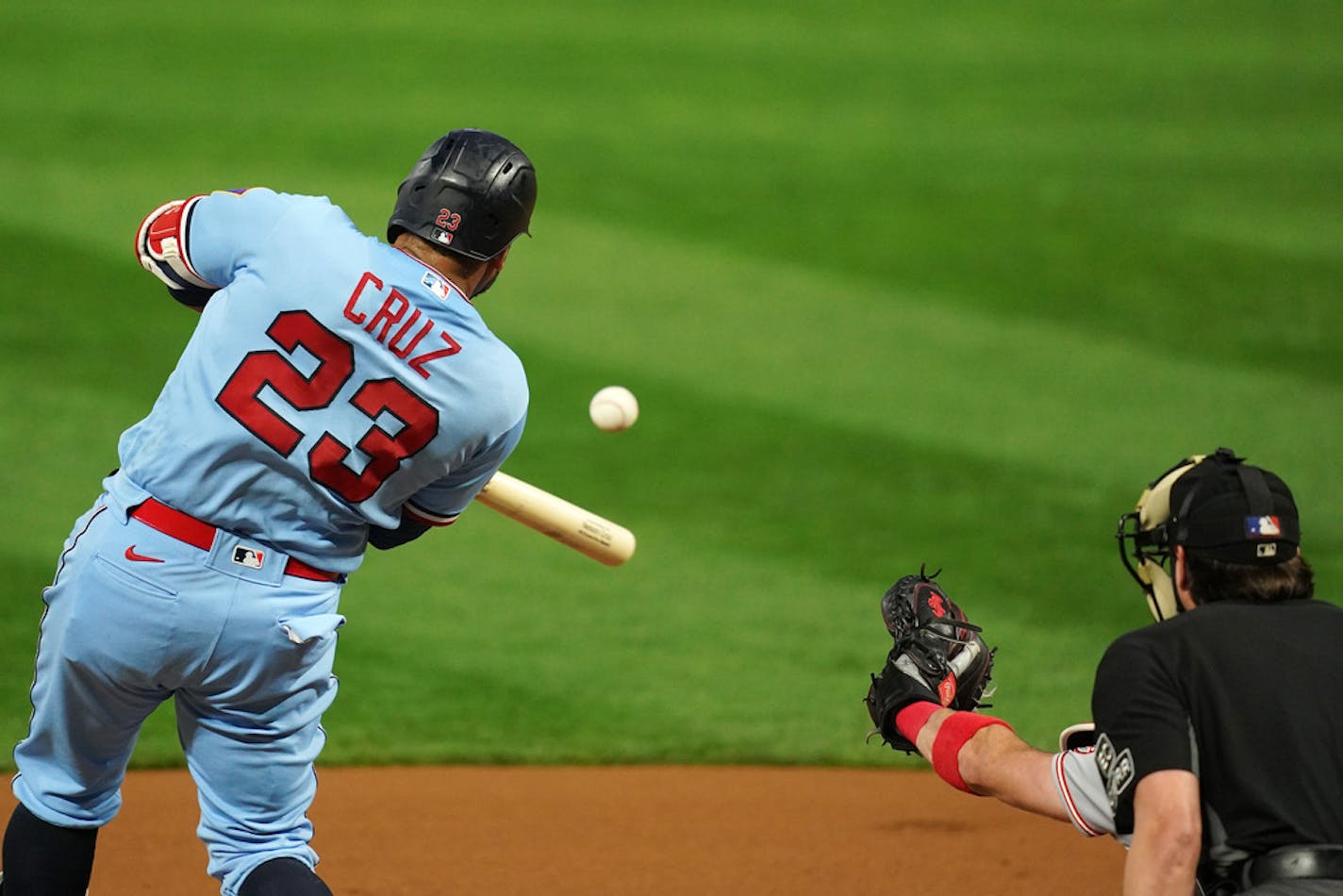 Minnesota Twins designated hitter Nelson Cruz (23) connected with the ball for a single in the first inning. ] ANTHONY SOUFFLE • anthony.souffle@startribune.com