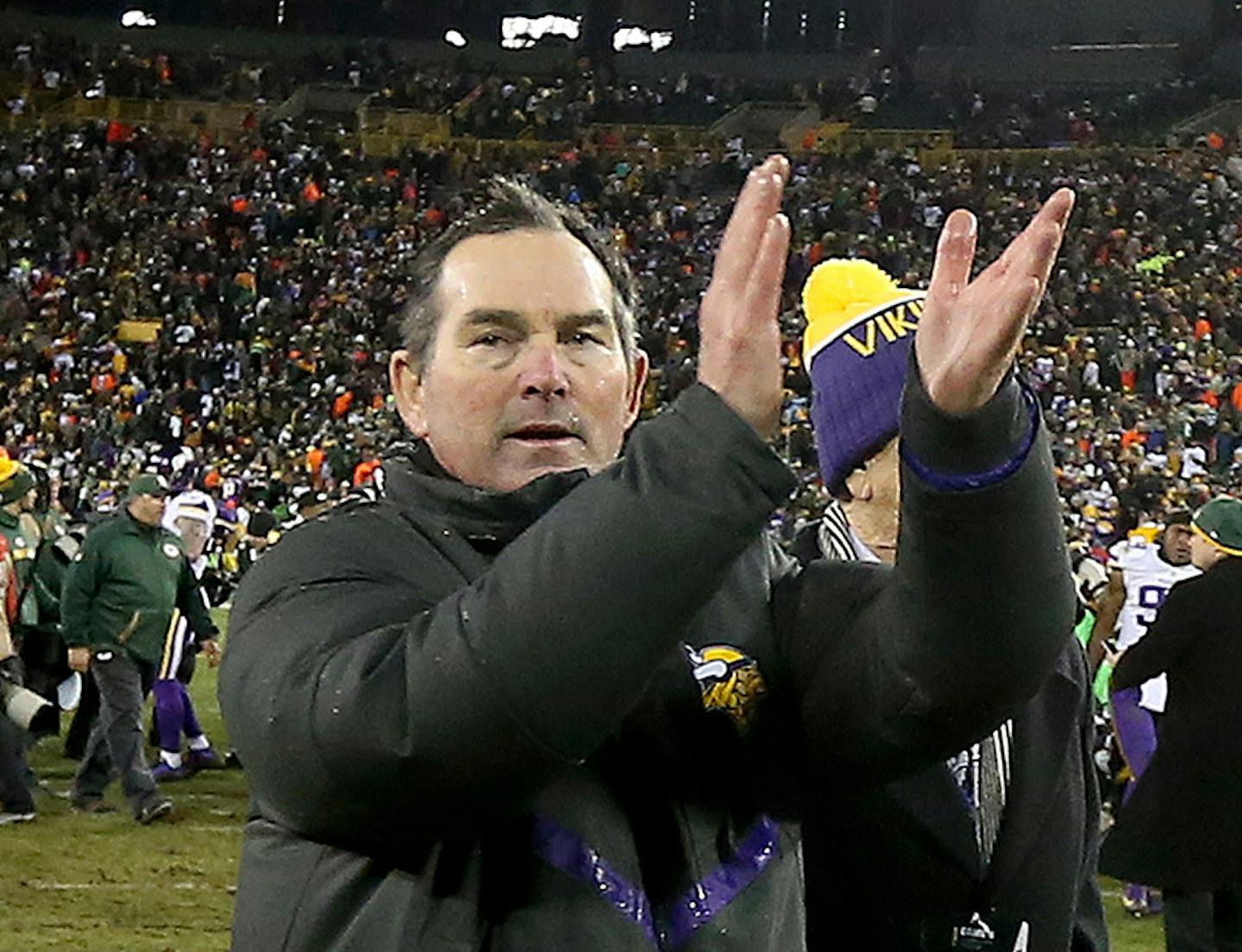 Vikings coach Mike Zimmer after the Vikings beat Green Bay at Lambeau Field on Sunday.