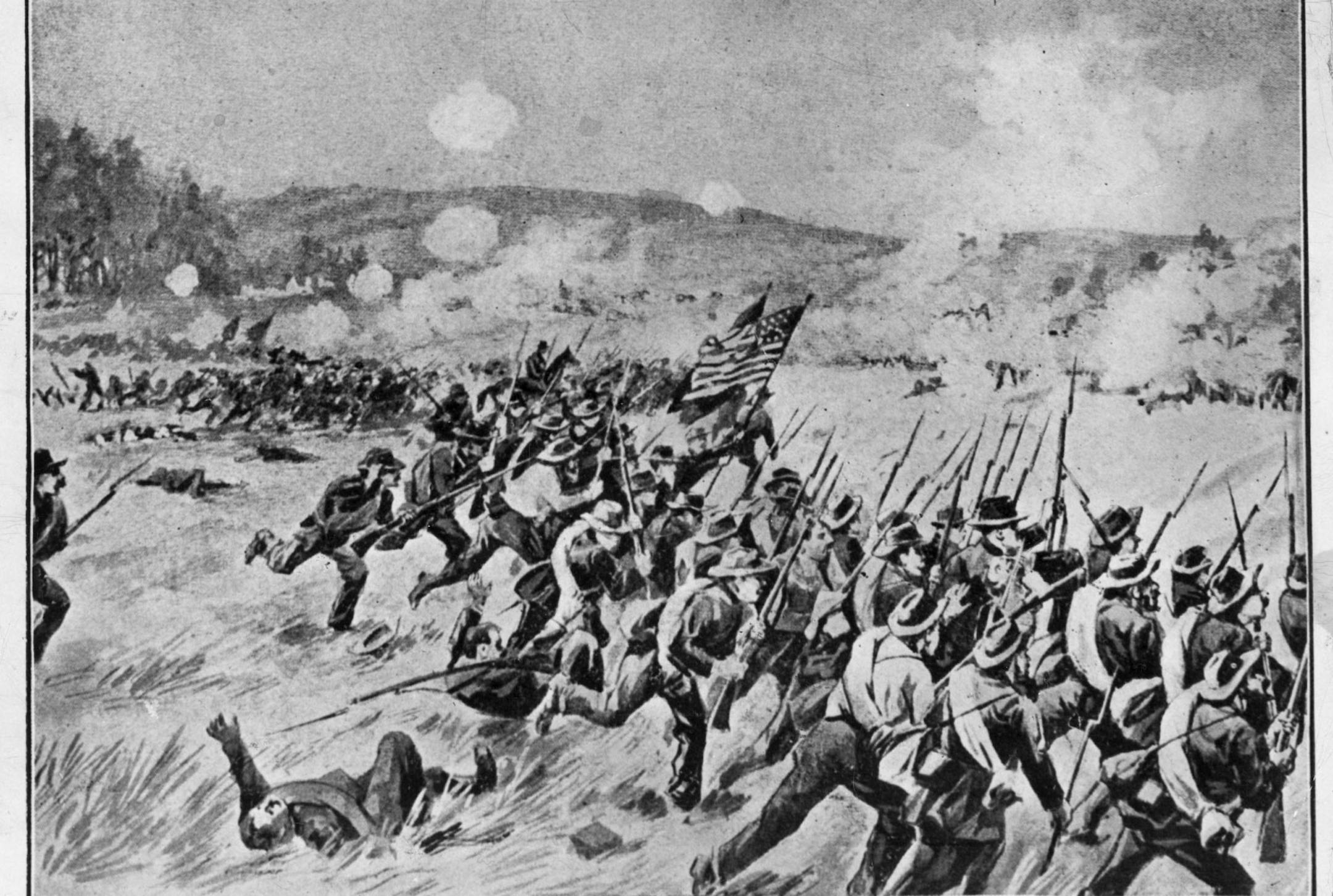 Artist's drawing of charging first Minnesota regiment at Gettysburg. ORG XMIT: MIN2013010210423518