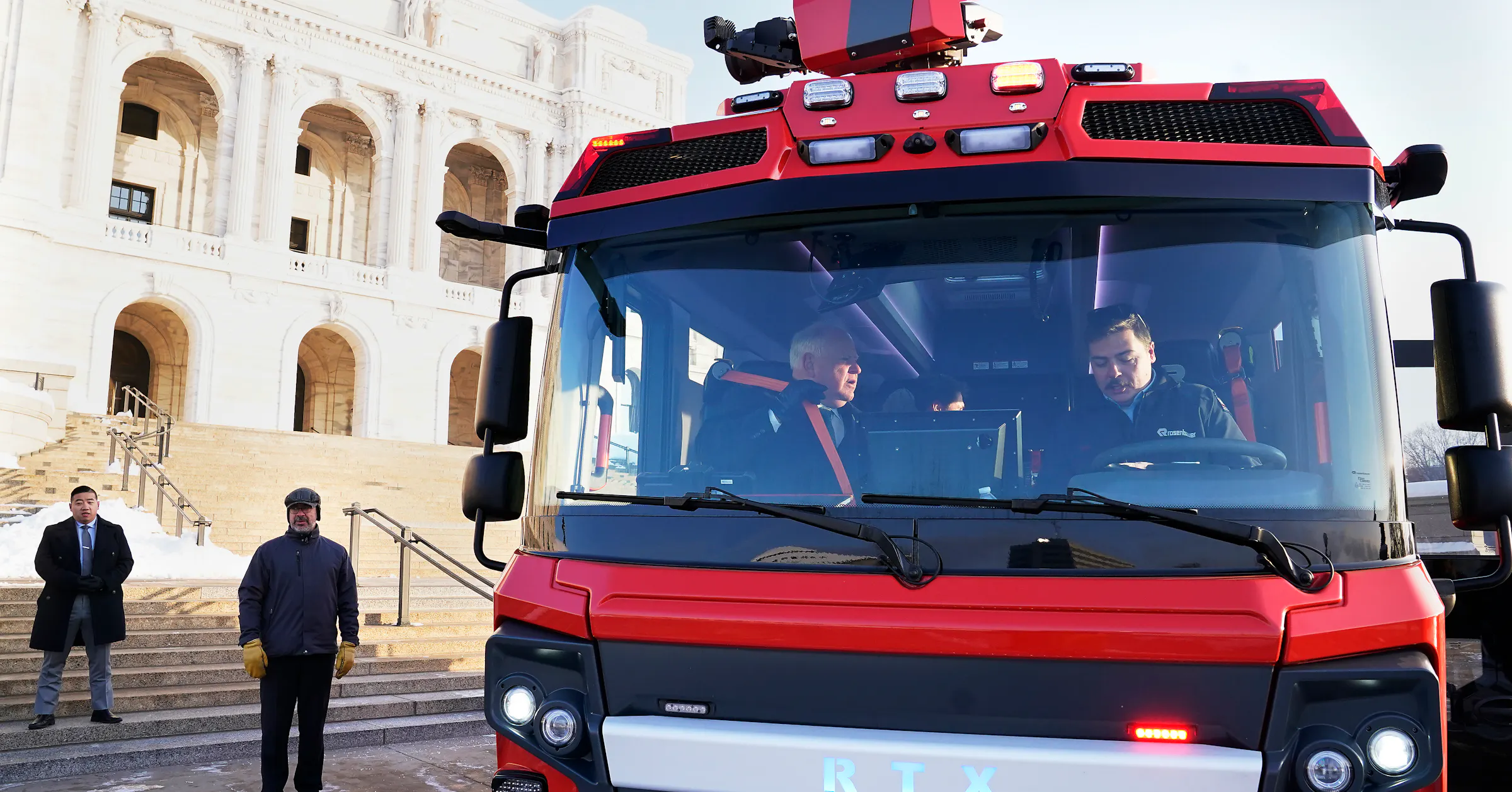 Fire Engine Gov Gov. Tim Walz showcases first Minnesota-made demo electric fire truck