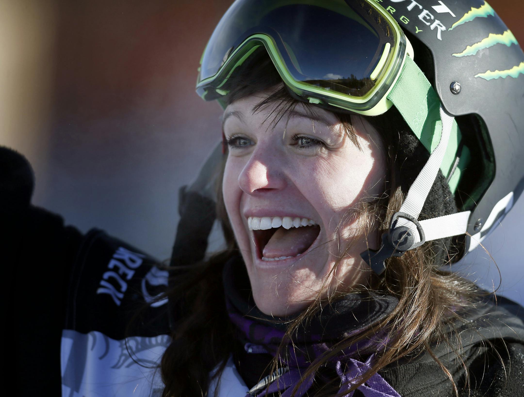 Keri Herman reacted to cheers from fans after her final run during the Women's Ski Slopestyle event at the Dew Tour ion Mountain Championships in Breckenridge, CO on Saturday. Herman finished fourth with score of 71.20. ] CARLOS GONZALEZ cgonzalez@startribune.com - December 14, 2013, Breckenridge, CO, Dew Tour ion Mountain Championships, Olympic qualifier, Women's Ski Slopestyle ORG XMIT: MIN1312141700361272