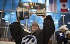 Whitecaps goaltender Amanda Leveille celebrated with the Isobel Cup at Tria Rink Sunday March 17, 2019 in St. Paul MN.