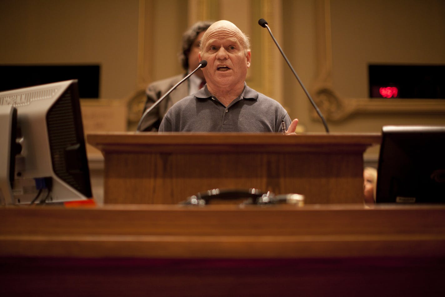 The Minneapolis City Council took public testimony on the proposed Vikings stadium at a hearing Tuesday afternoon, April 24, 2012 at City Hall in Minneapolis, Minn. Chuck Turchick spoke in opposition to the Vikings stadium. ] JEFF WHEELER &#xa5; jeff.wheeler@startribune.com