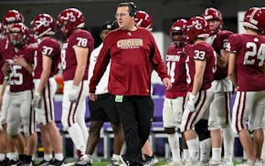 Matt Lombardi, shown during the 2022 Class 6A semifinals, went 102-37 in 14 years at Maple Grove.