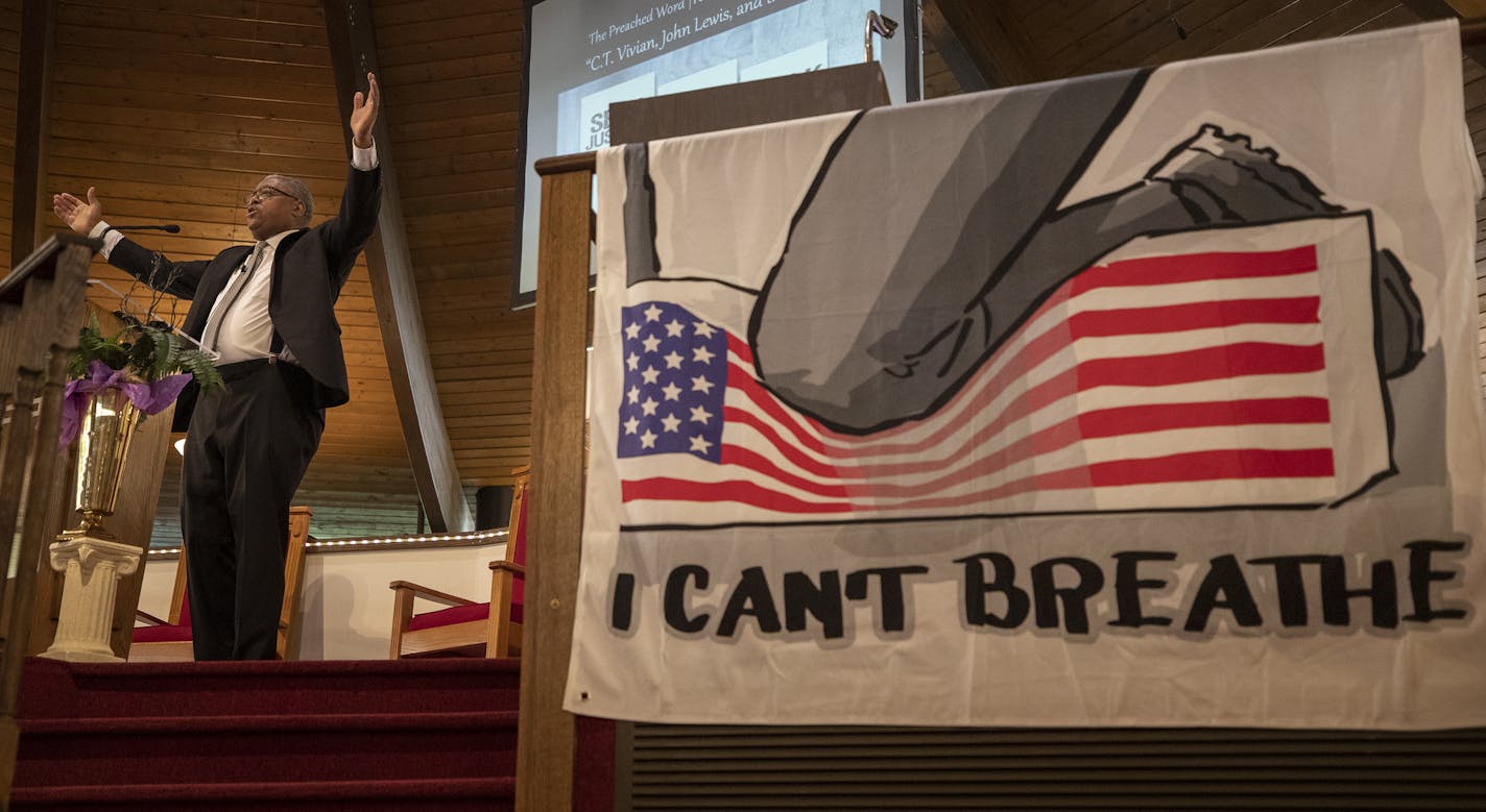 The Rev. Richard Coleman of Wayman AME Church in Minneapolis, shown during a livestreamed service, is working with other community partners to transform one Minneapolis public school into a culturally appropriate model for Black achievement.