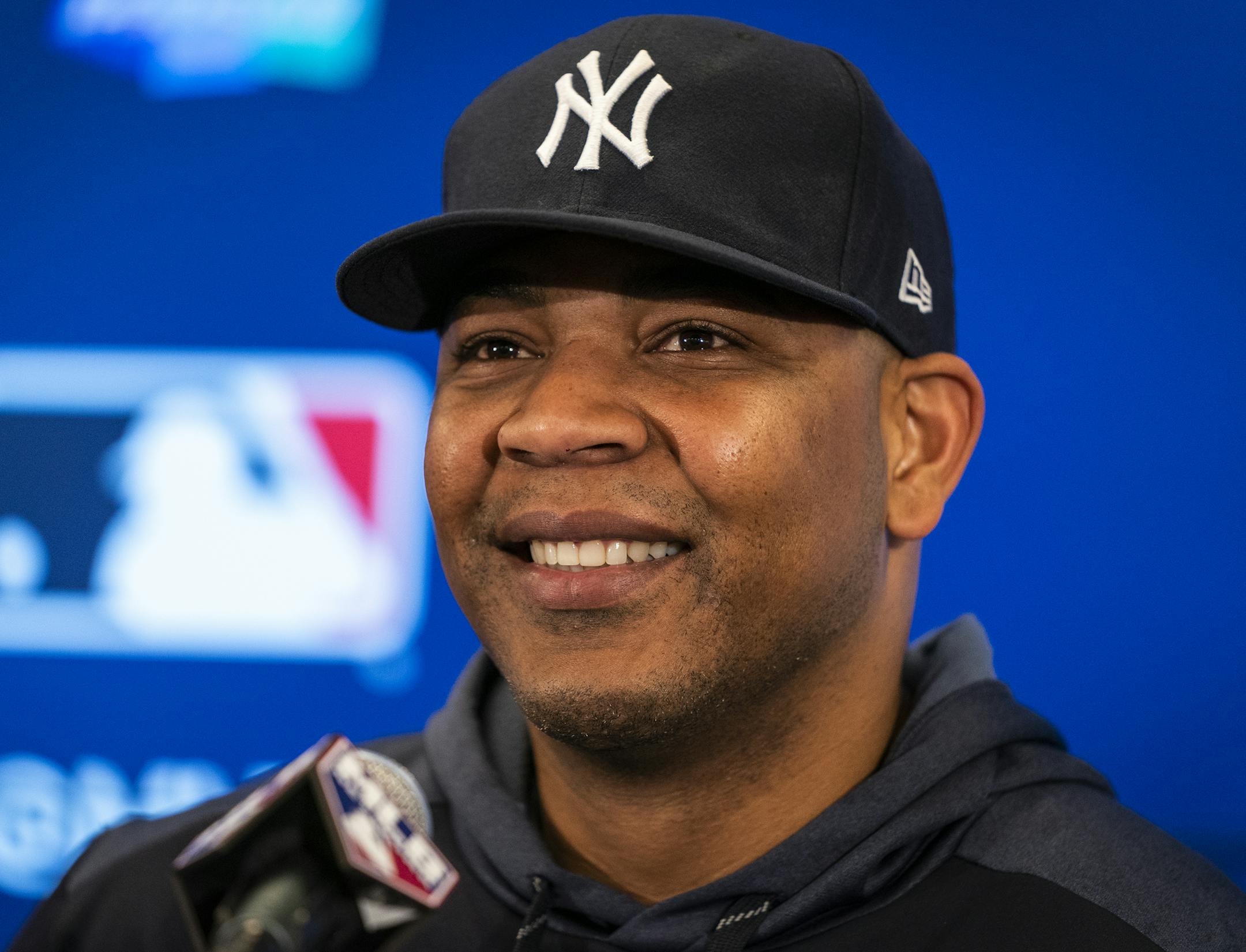 New York Yankees designated hitter Edwin Encarnacion (30) spoke with the media. ] LEILA NAVIDI &#x2022; leila.navidi@startribune.com BACKGROUND INFORMATION: Workout day and media availability for the Twins and the Yankees ahead of Game 3 of their ALDS matchup at Target Field in Minneapolis on Sunday, October 6, 2019.