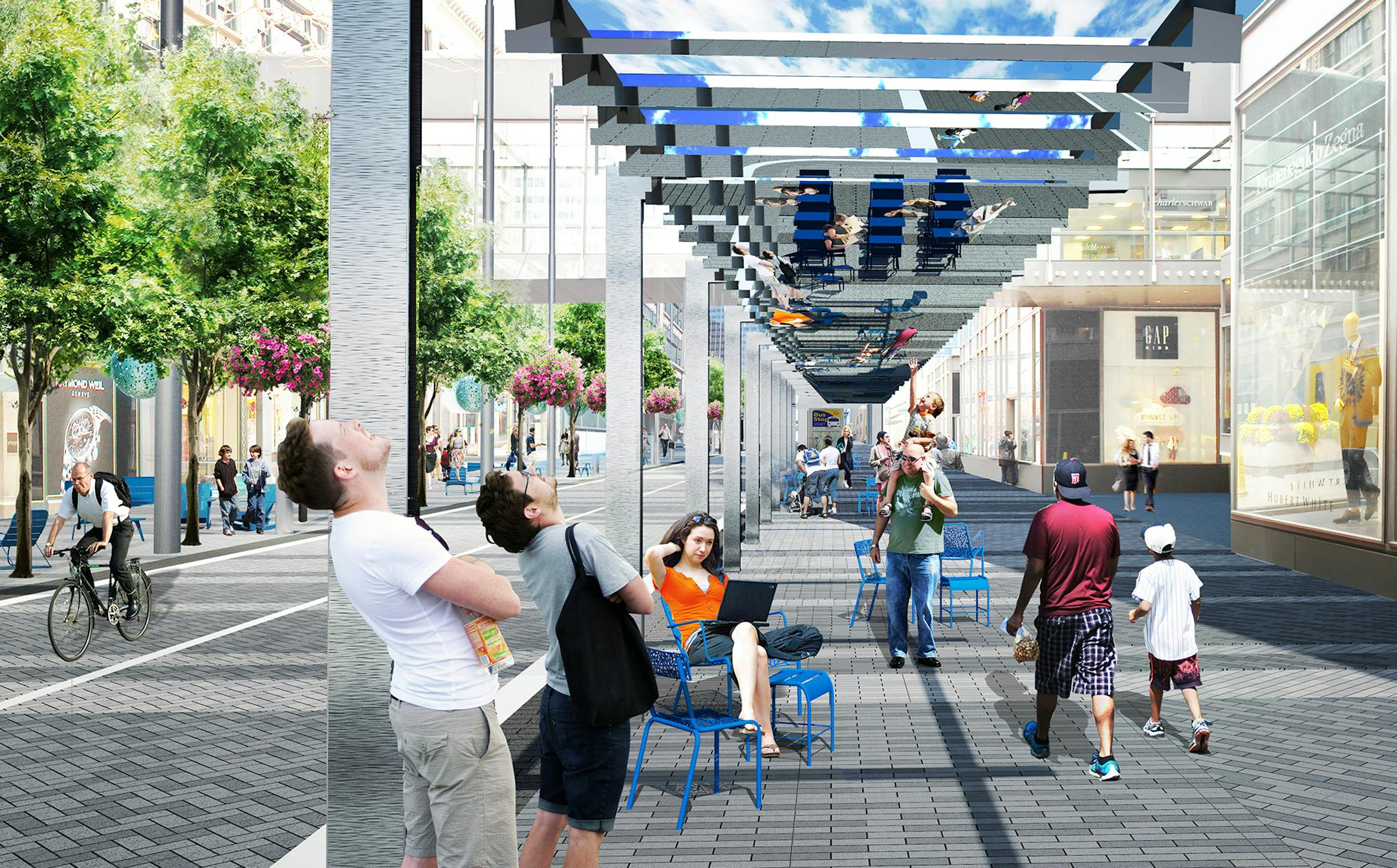 An art installation, called the ìLight Walk,î is envisioned for Nicollet Mall between 6th and 8th streets. Artists will be asked to contribute ideas using lights and display panels.