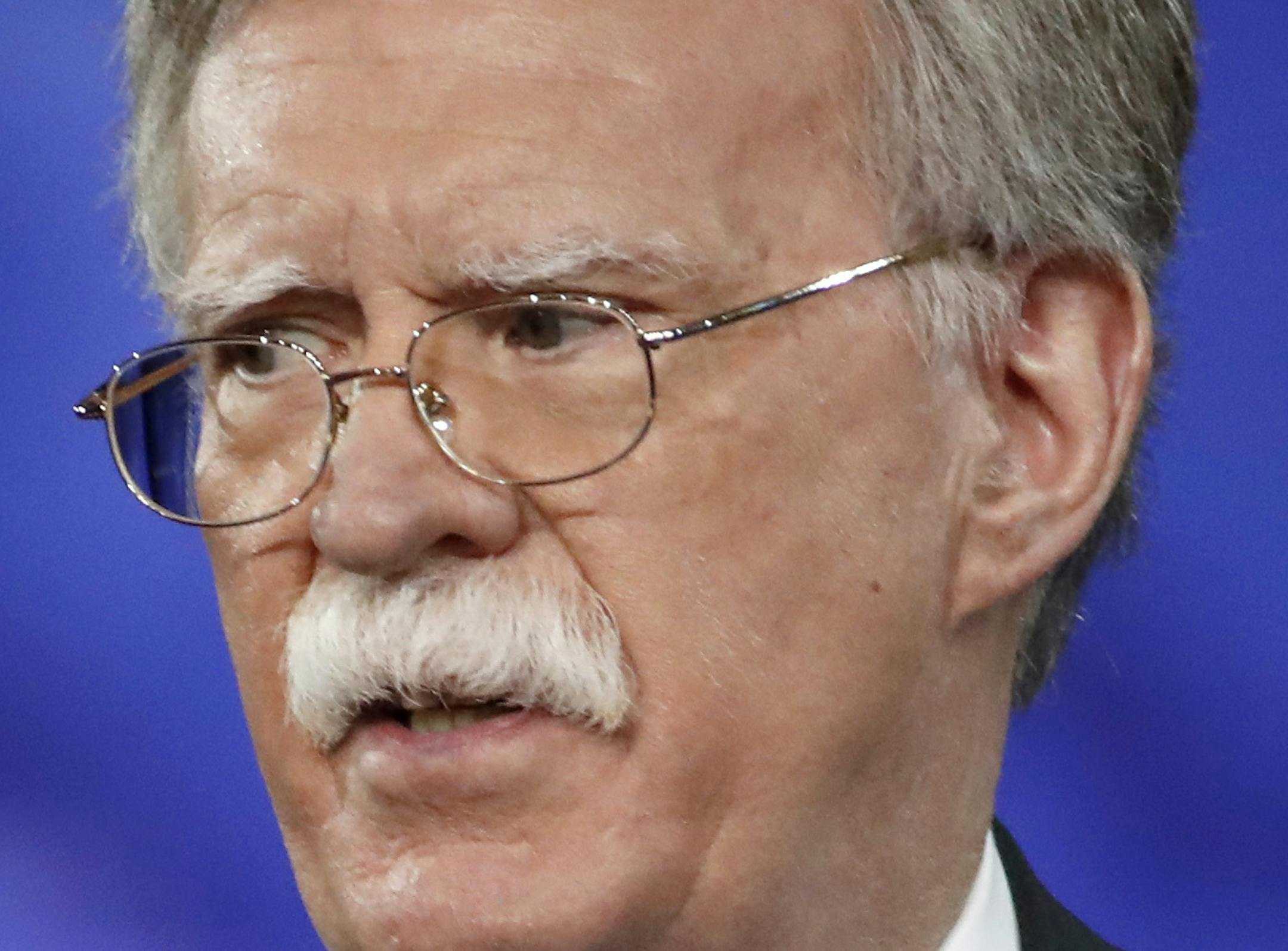 FILE - In this Feb. 24, 2017, file photo, former U.S. Ambassador to the U.N. John Bolton speaks at the Conservative Political Action Conference (CPAC) in Oxon Hill, Md. President Donald is replacing National security adviser H.R. McMaster with Bolton. (AP Photo/Alex Brandon, File)