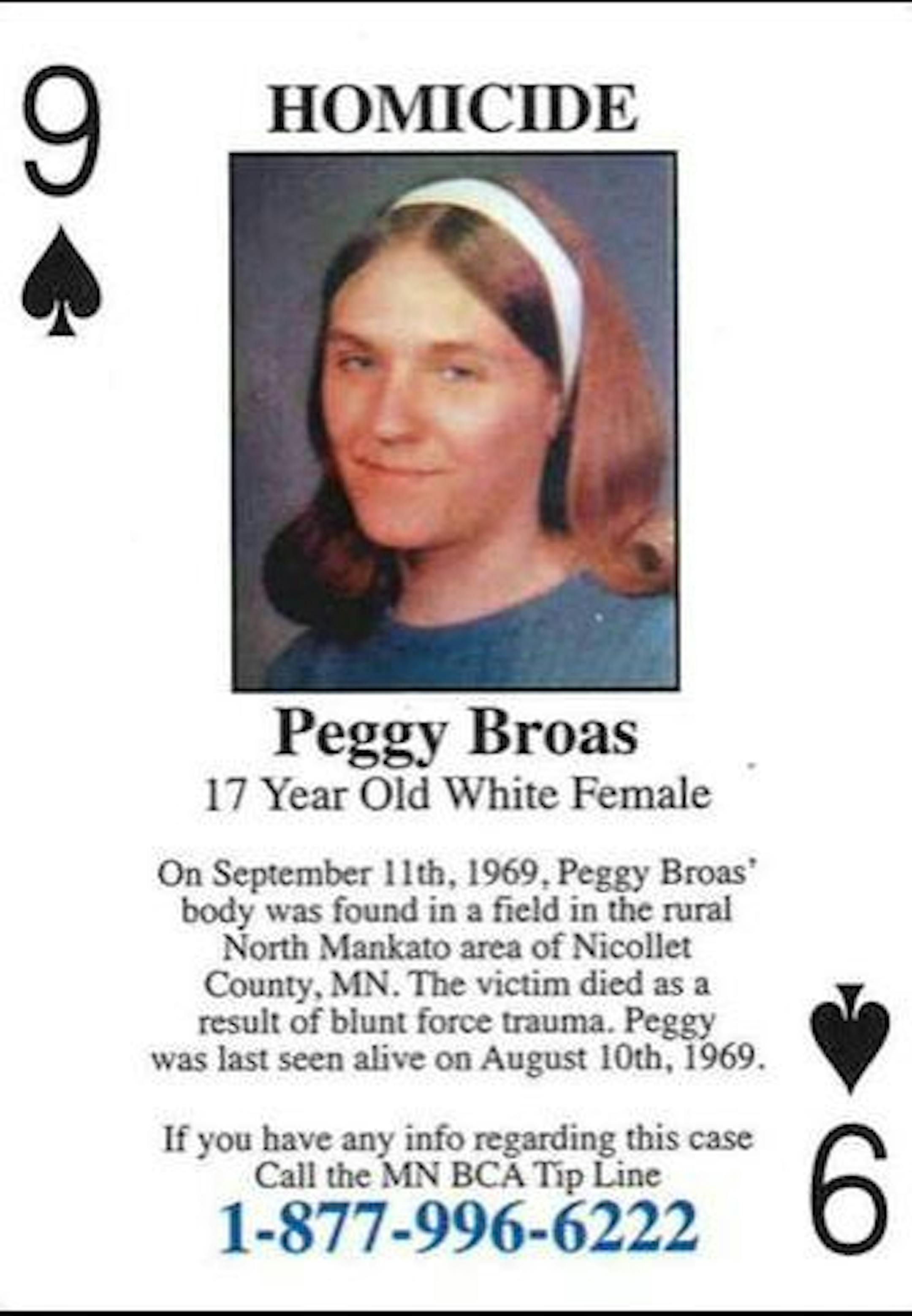 Associated Press: Peggy Broas was slain in 1969, when she was 17. Investigators have used a card format to draw attention to her mysterious case.