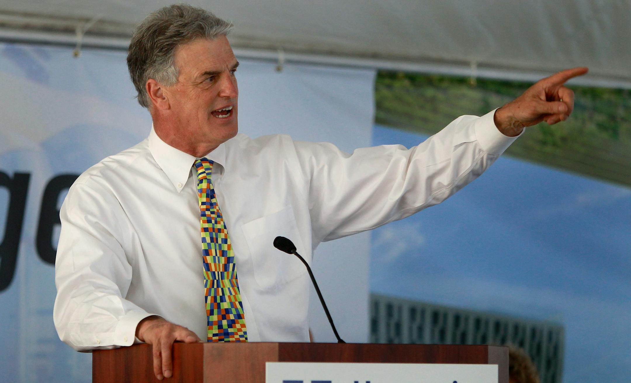 Peter McLaughlin, the Hennepin County Commissioner for District 4, addressed a crowd during groundbreaking ceremonies for the Interchange project, a transit hub that will serve light-rail, bus and commuter rail passengers near Target Field, Monday, July 9, 2012. (ELIZABETH FLORES/STAR TRIBUNE) ELIZABETH FLORES • eflores@startribune.com