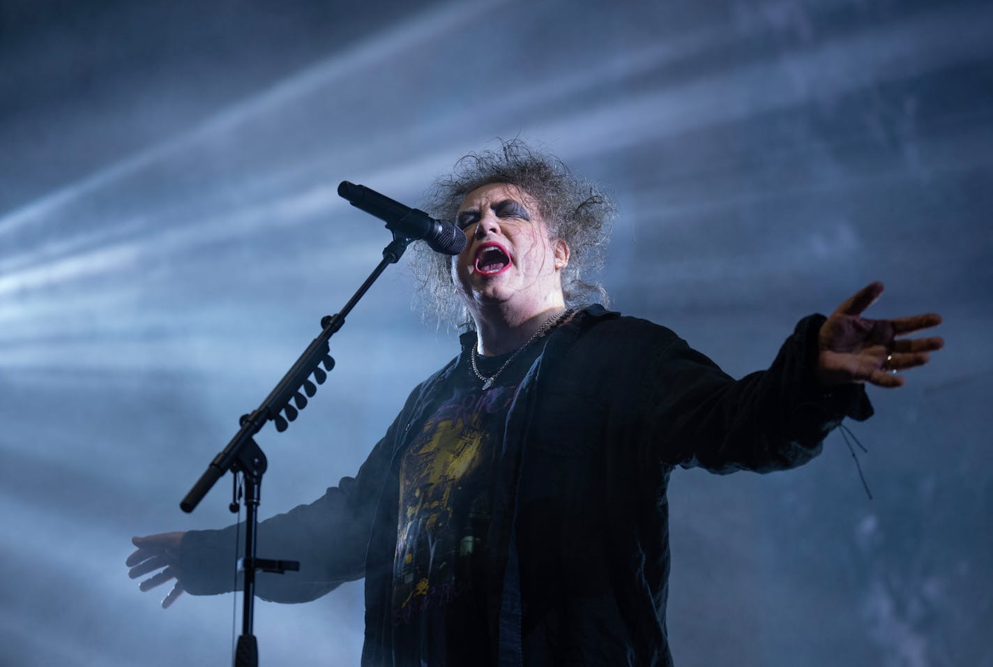 Robert Smith of The Cure early in the band's set Thursday night. The Cure brought their "Shows of a Lost World" tour to Xcel Energy Center in St. Paul Thursday night, June 8, 2023.   ]  JEFF WHEELER • jeff.wheeler@startribune.com