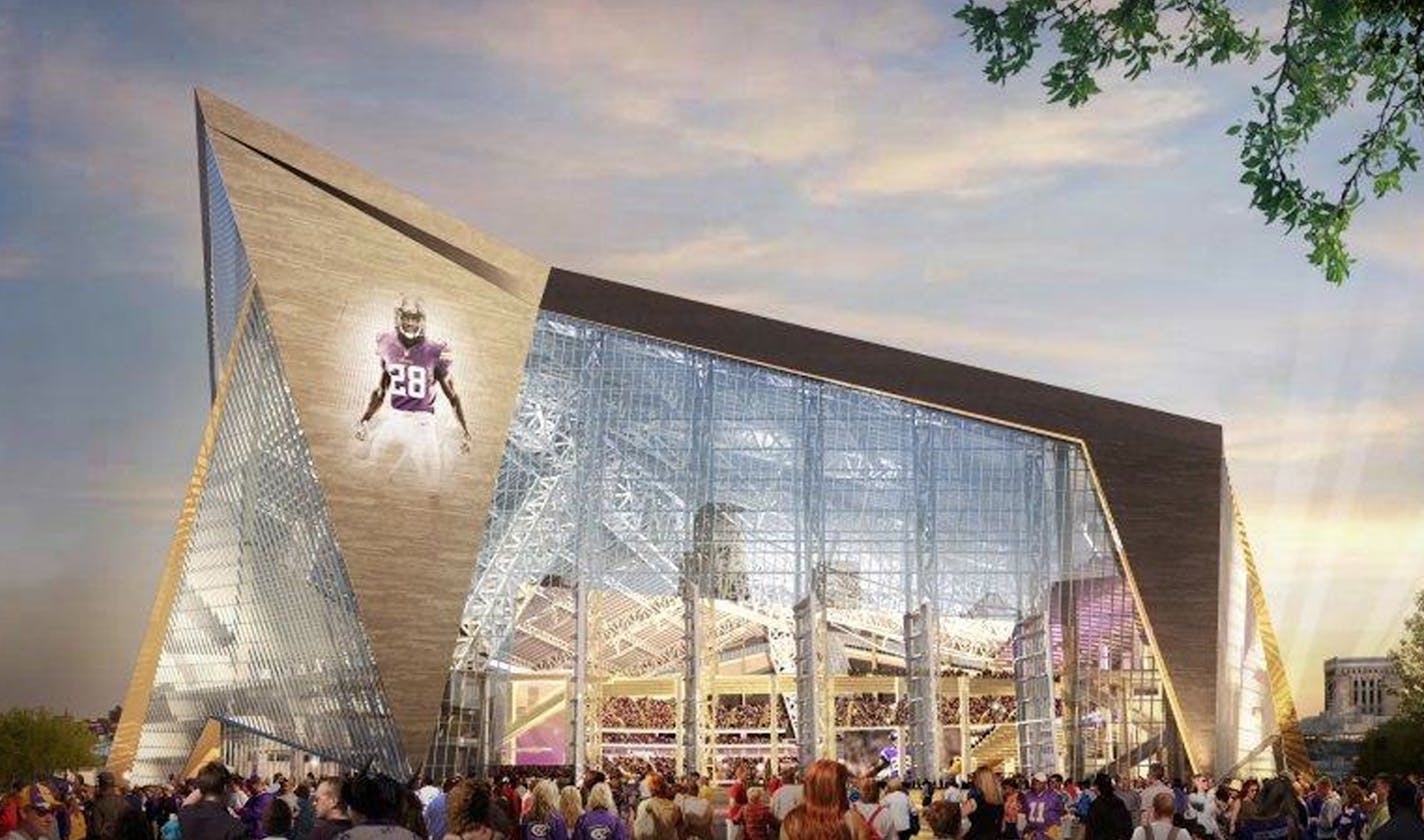 The new Vikings stadium, shown in an artist's rendering.