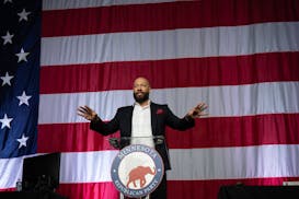 Royce White speaks to the state GOP convention before winning the party’s endorsement on May 18.