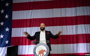 Royce White speaks to the state GOP convention before winning the party’s endorsement on May 18.