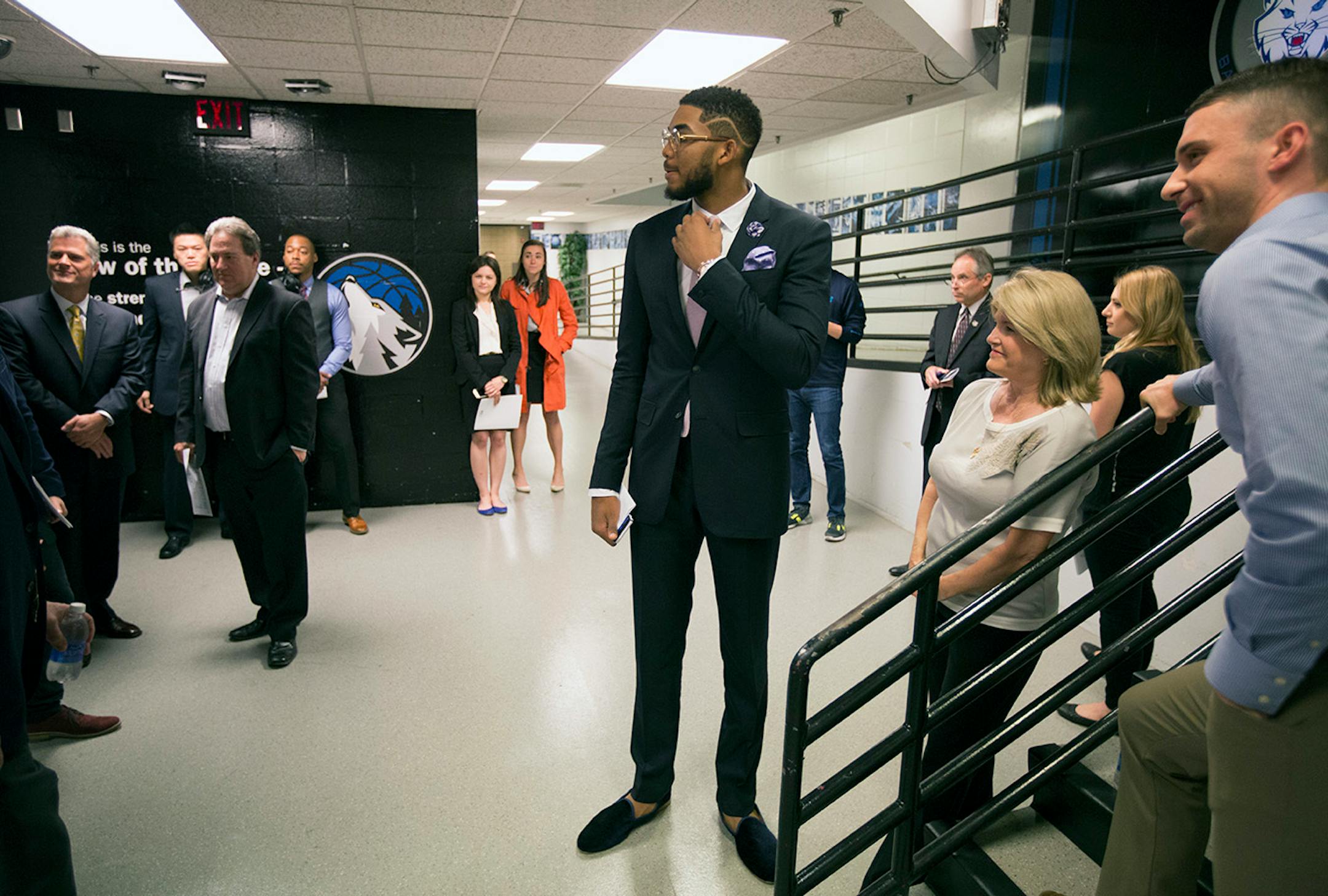 Karl-Anthony Towns waits back stage before the announcement of his NBA Rookie of the Year Award.