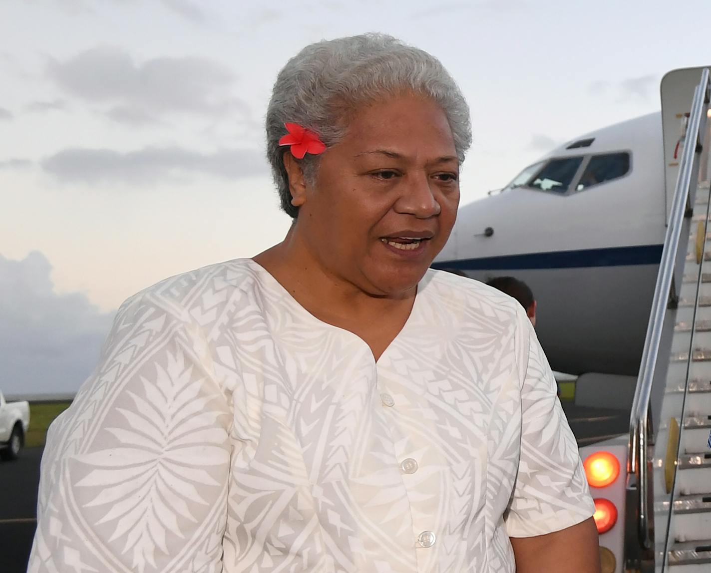 Samoa's Deputy Prime Minister Fiame Naomi Mata'afa arrives at Faleolo Airport in Apia, Samoa, on Sept. 8, 2017. (Lukas Coch/AAP Image)