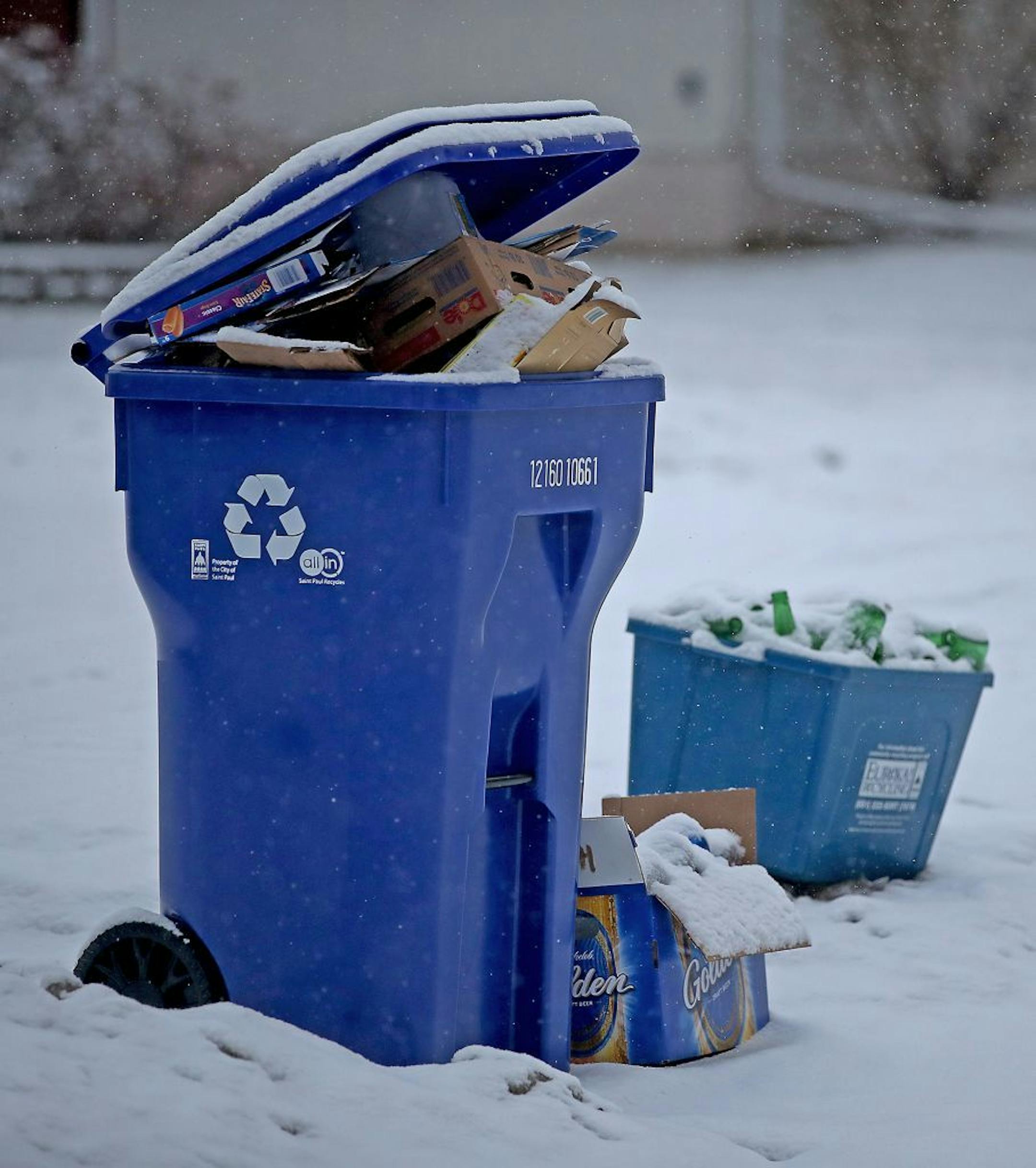 A recycling bin on the curb in St. Paul in 2017.