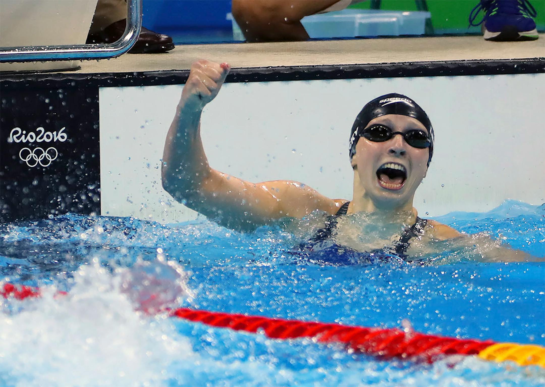 U.S. swimmer Katie Ledecky set a world record in the 400-meter freestyle and won the gold medal on Sunday, Aug. 7, 2016 at the Olympic Games in Rio de Janeiro, Brazil.