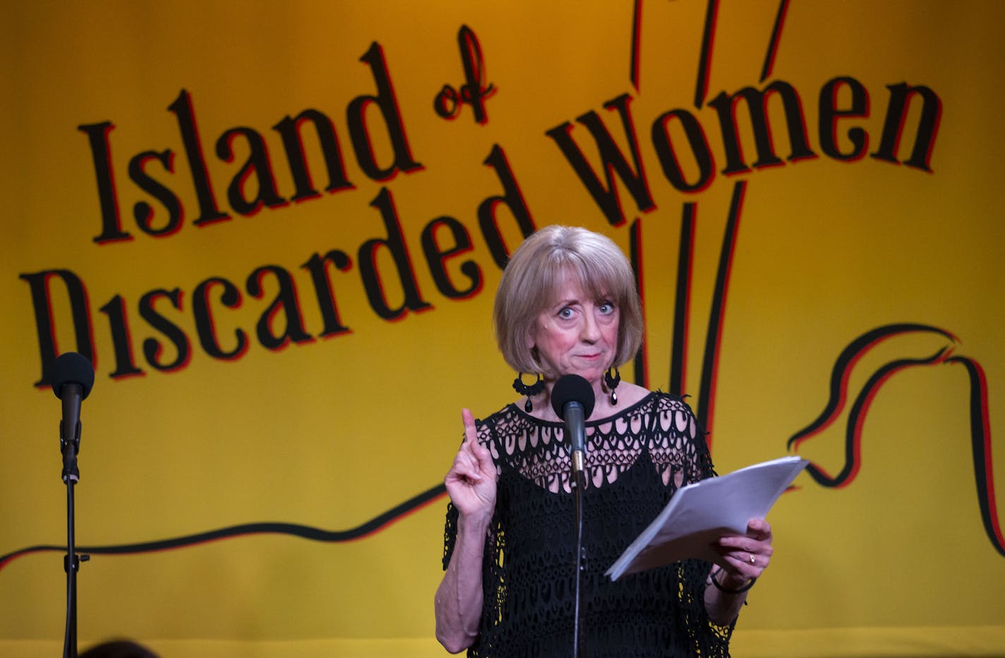 Sue Scott leads the second live performance of her "Island of Discarded Women" podcast. ALEX KORMANN &#xa5; alex.kormann@startribune.com "The Island of Discarded Women" is a new podcast hosted by Sue Scott, the former MPRa voice actress. On Sunday July 14, 2019 the second live recording of the podcast took place at Noon Food Hall in Minneapolis.