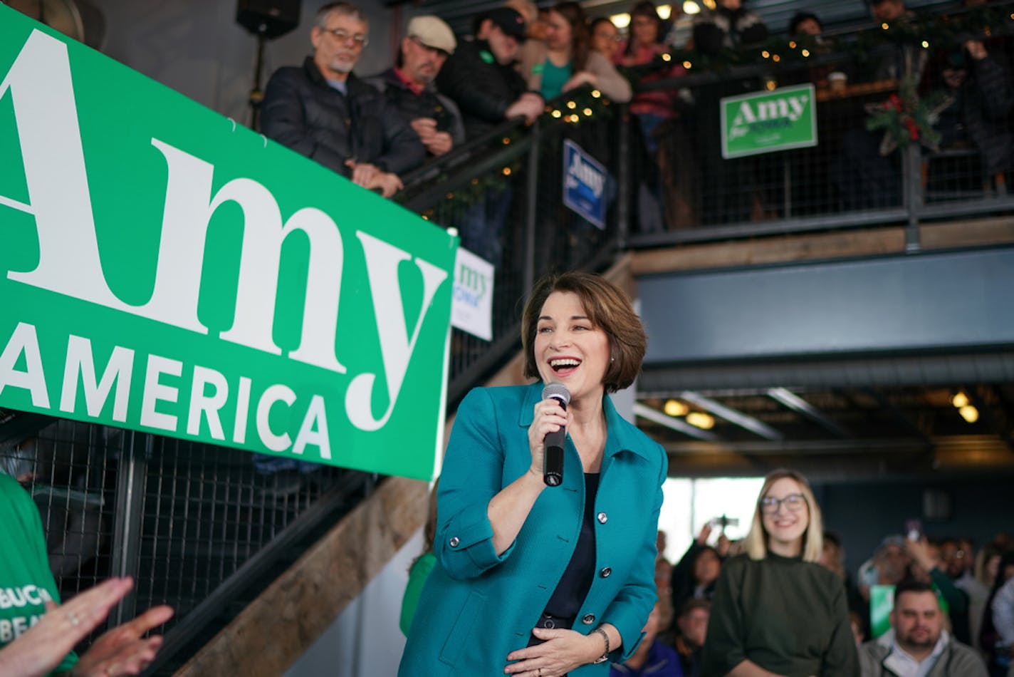 Sen. Amy Klobuchar spoke at a Get Out the Vote event at Crawford Brew Works in Bettendorf, Iowa, the first of four events around the state.