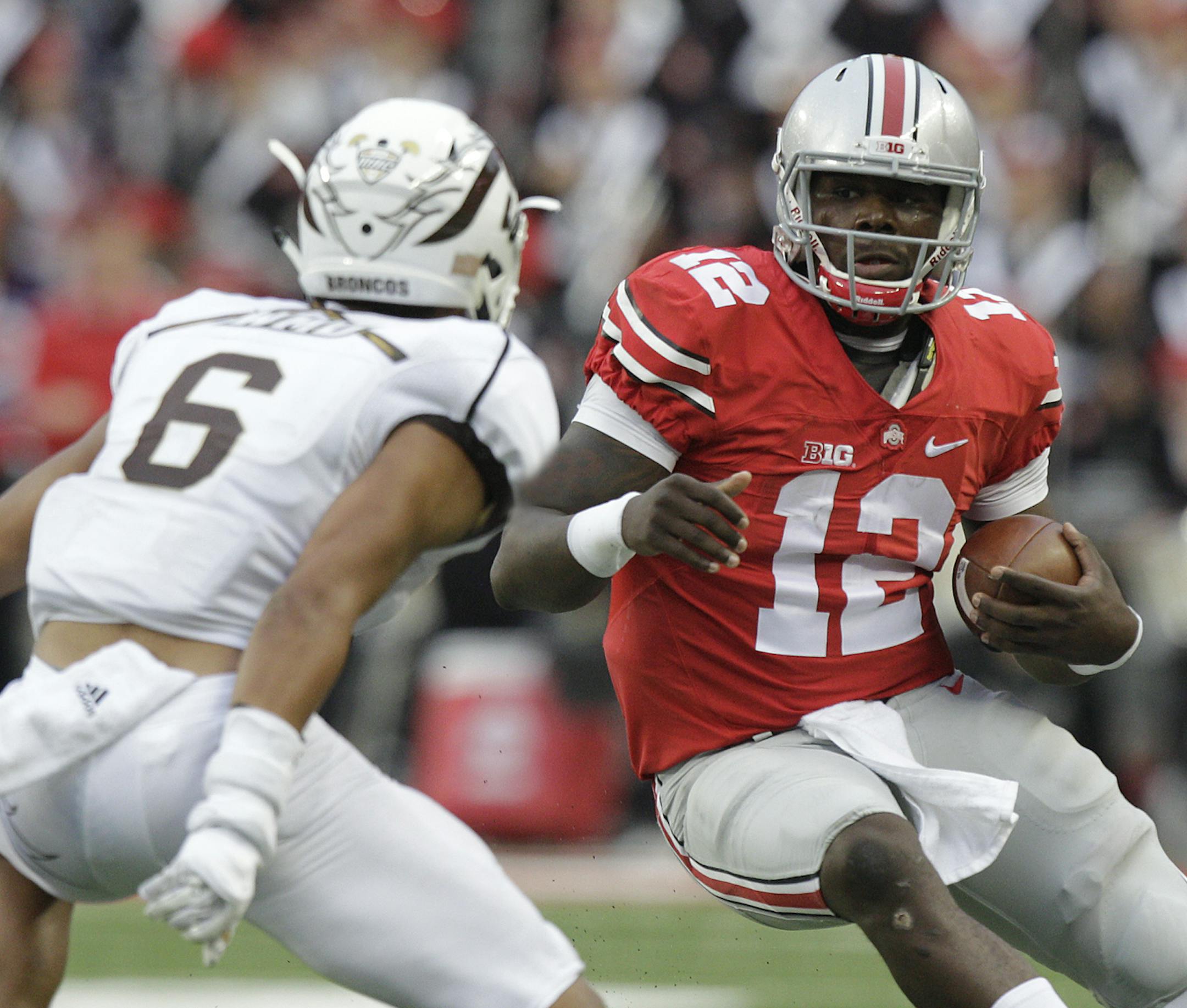 Ohio State quarterback Cardale Jones plays against Western Michigan during an NCAA college football game Saturday, Sept. 26, 2015, in Columbus, Ohio. (AP Photo/Jay LaPrete) ORG XMIT: otk_fbc_09262015_009