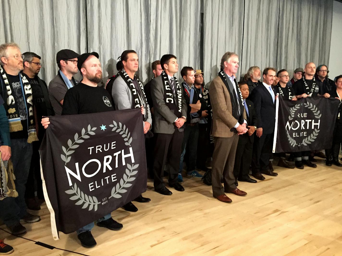 After months of pursuit, St. Paul landed a Major League Soccer franchise Friday. The team will play at an 18,000 seat stadium to be built in the Midway neighborhood. Here, St. Paul Mayor Chris Coleman is part of the press conference announcing the news. ] ELIZABETH FLORES/STAR TRIBUNE