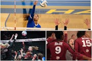 Kennedi Orr (top), Paige Thibault (bottom right) and Kira Fallert (bottom left) developed their volleyball talent in Minnesota. Now they’re three of