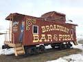 The caboose outside Broadway Bar &amp; Pizza on the Minneapolis riverfront near downtown.