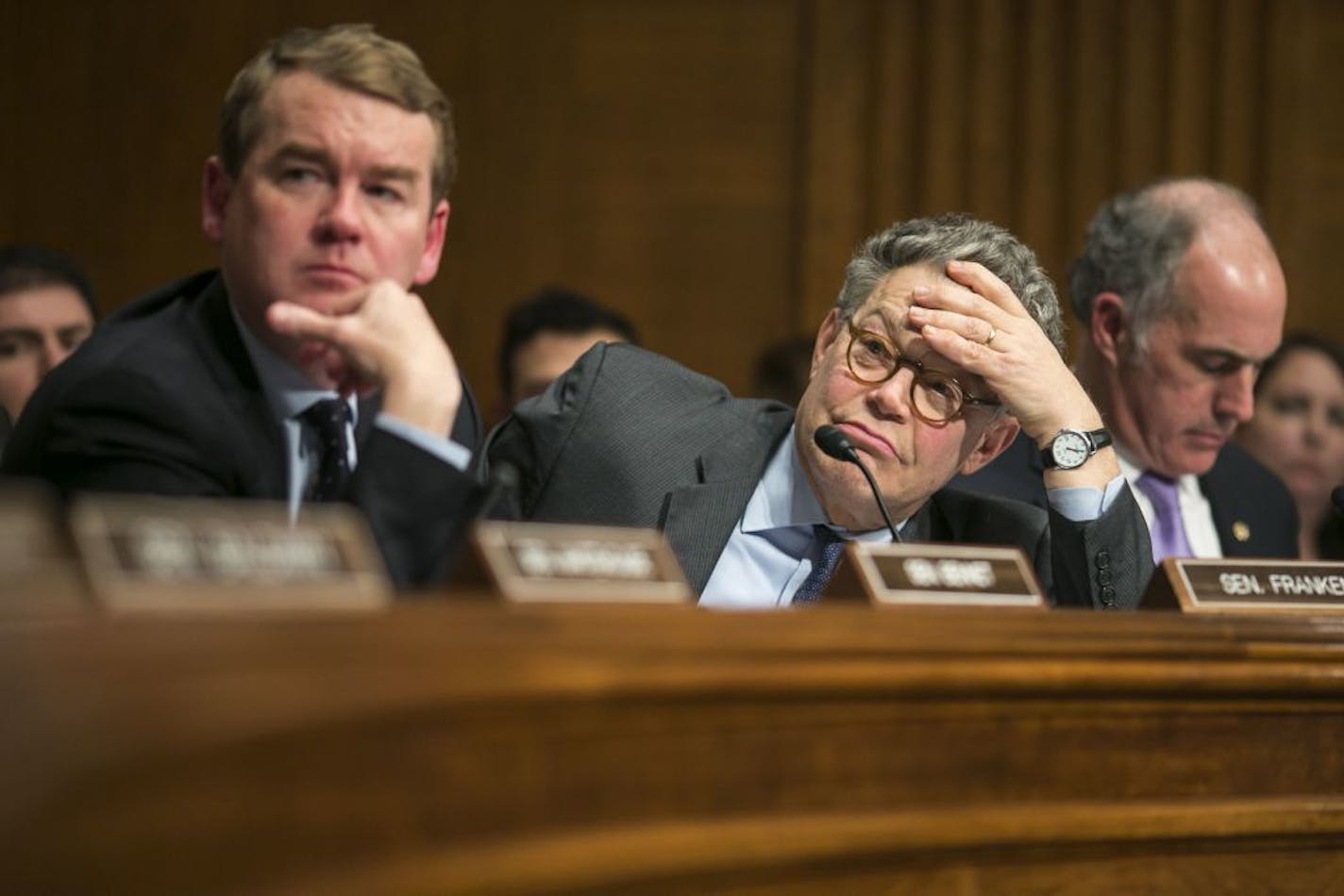 Sen. Al Franken (D-Minn.) listens to Betsy DeVos, Donald Trump�s nominee for education secretary, at her Senate Health, Education, Labor and Pensions Committee confirmation hearing on Capitol Hill, in Washington, Jan. 17, 2017. DeVos defended her work steering taxpayer dollars from traditional public schools at her hearing, arguing that it was time to move away from a �one size fits all� system.