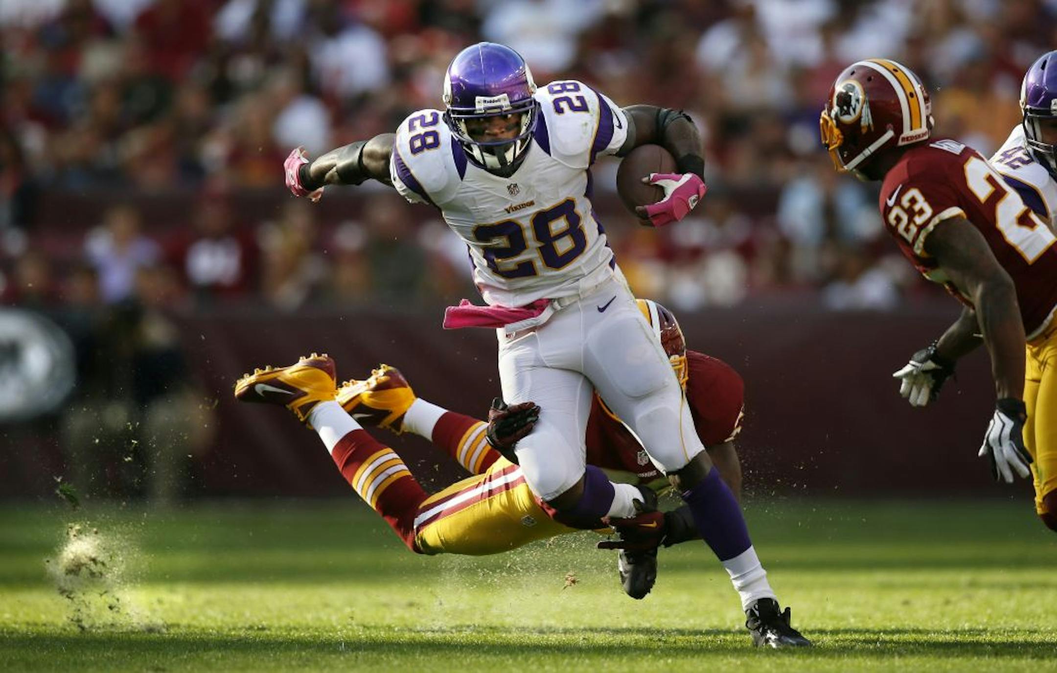 Adrian Peterson played Sunday against the Redskins, and is expected to be in the lineup next Sunday. But he'll sit out Wednesday's practice as a precaution because of a sore ankle.