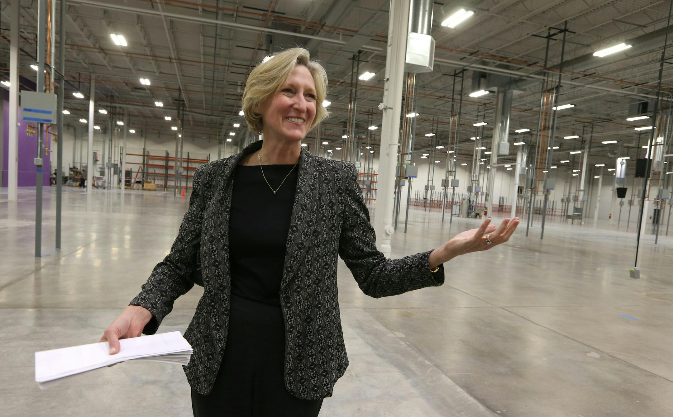 Proto Labs CEO Vicki Holt talked about the new Plymouth plant during an open house and tour of the facility on 4/24/14. Proto Labs opens its new $15 million plant in Plymouth on Thursday. New CEO Vicki Holt will be there and be interviewed. New plant will get 100 new workers and is the company's 5th manufacturing plant.] Bruce Bisping/Star Tribune bbisping@startribune.com Vicki Holt/source.