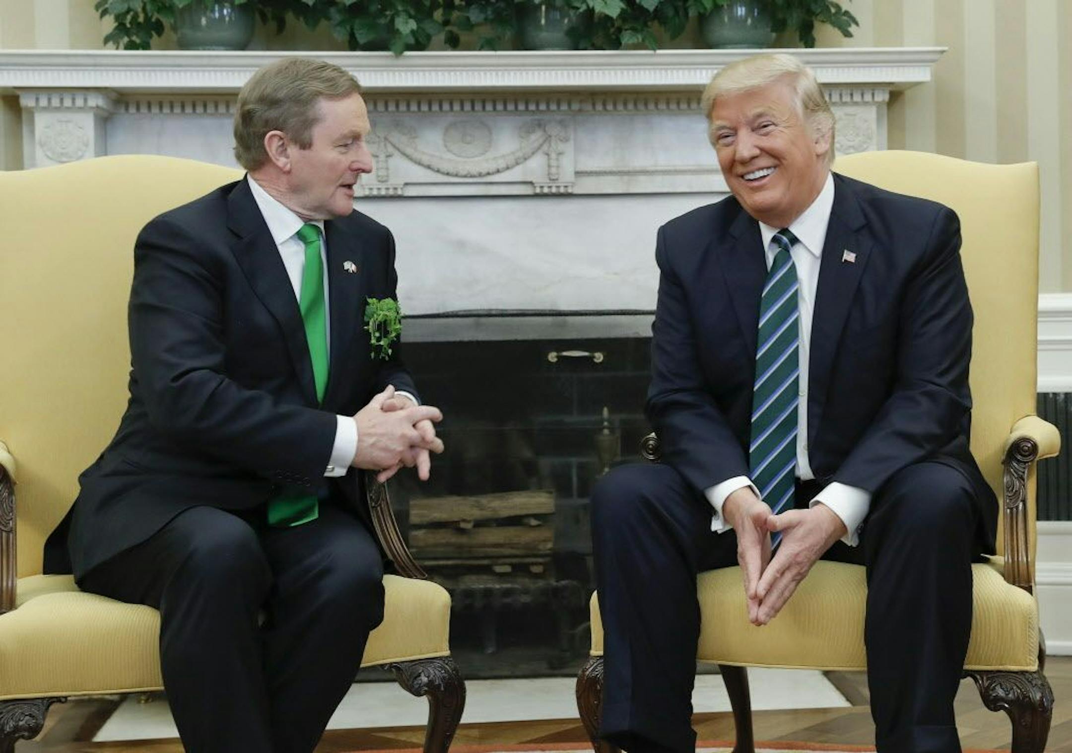 President Donald Trump meets with Irish Prime Minister Enda Kenny in the Oval Office of the White House in Washington, Thursday, March 16, 2017.