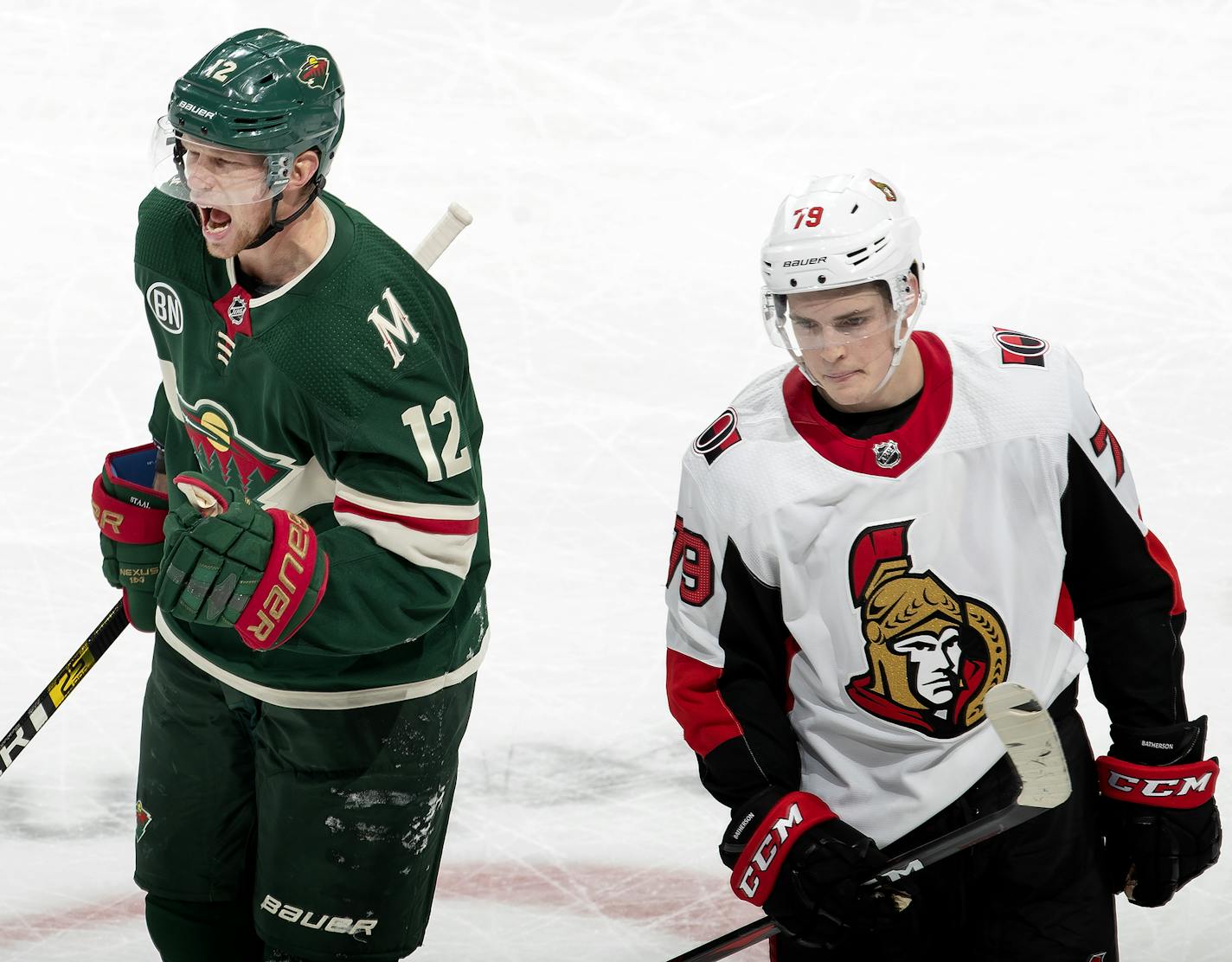 Eric Staal (12) celebrated after scoring the go ahead goal in the third period. ] CARLOS GONZALEZ &#xef; cgonzalez@startribune.com - November 21, 2018, St. Paul, MN &#xf1; Xcel Energy Center, NHL, Minnesota Wild vs. Ottawa Senators