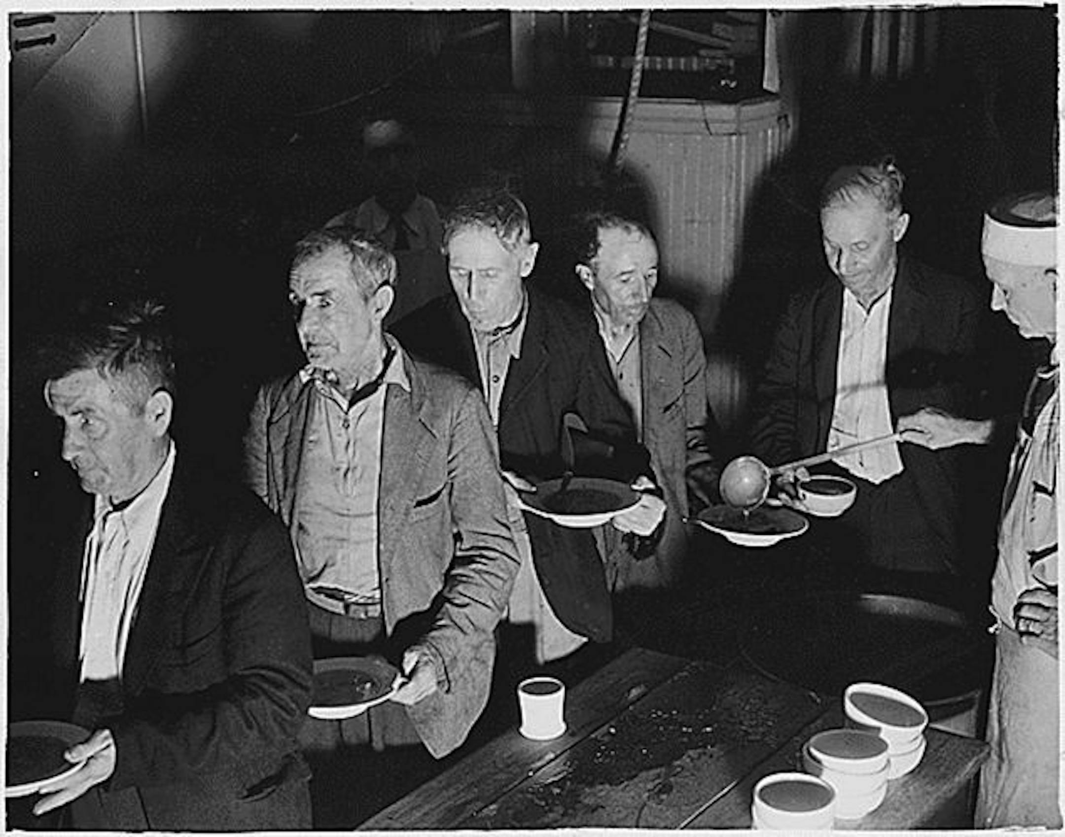 Photograph of a soup kitchen during the Depression in June 1936.